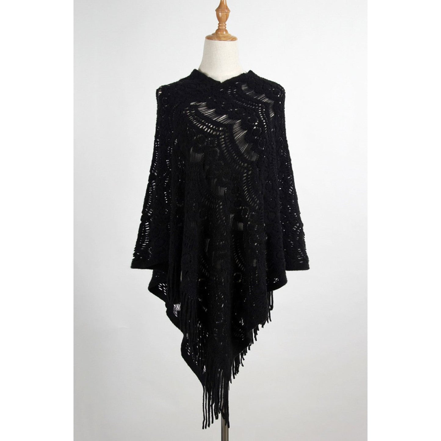 Fringe Openwork Surplice Cape Sleeve Poncho