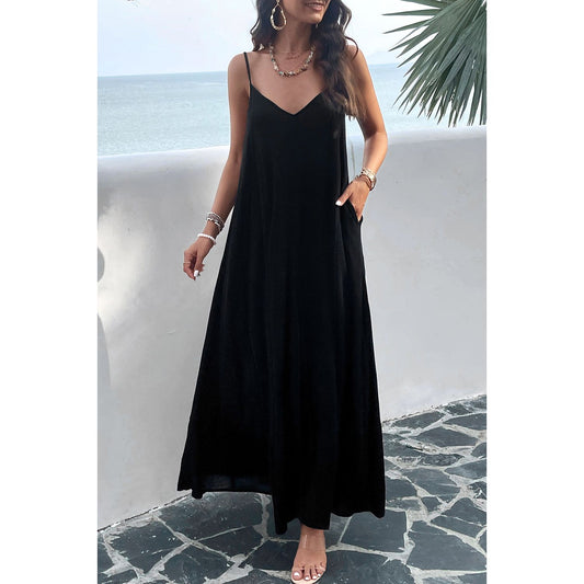 Backless Maxi Cami Dress with Pockets