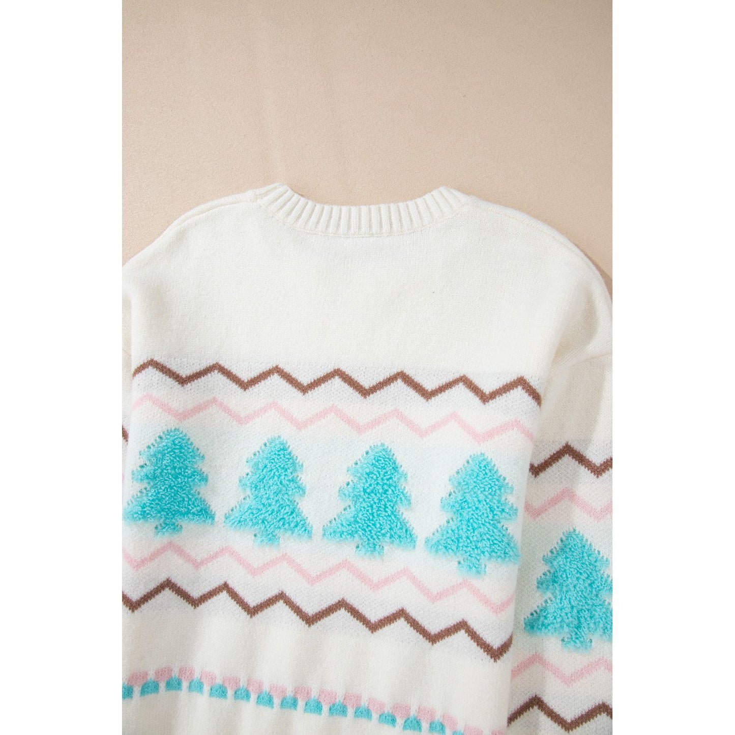 Christmas Tree Ribbed Hem Dropped Shoulder Sweater