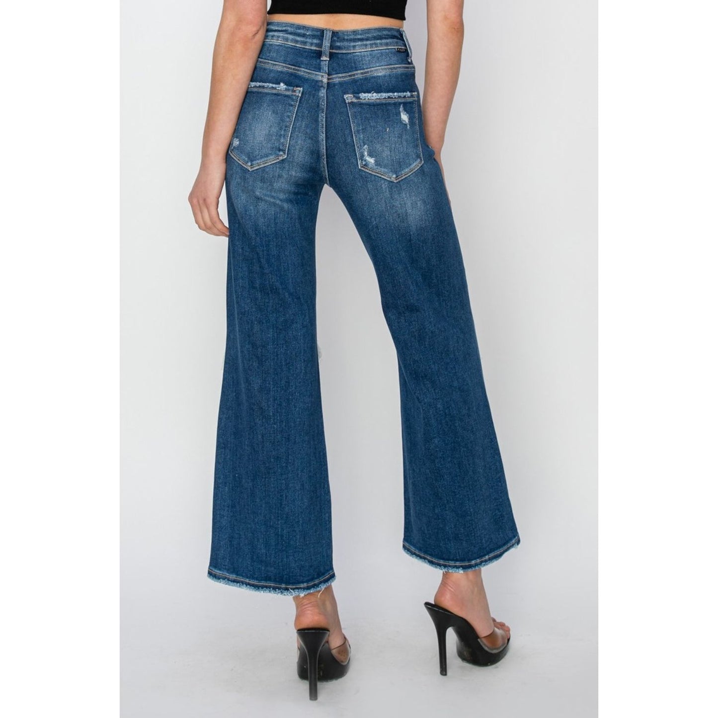 Risen Full Size High Rise Patch Detailed Wide Leg Crop Jeans