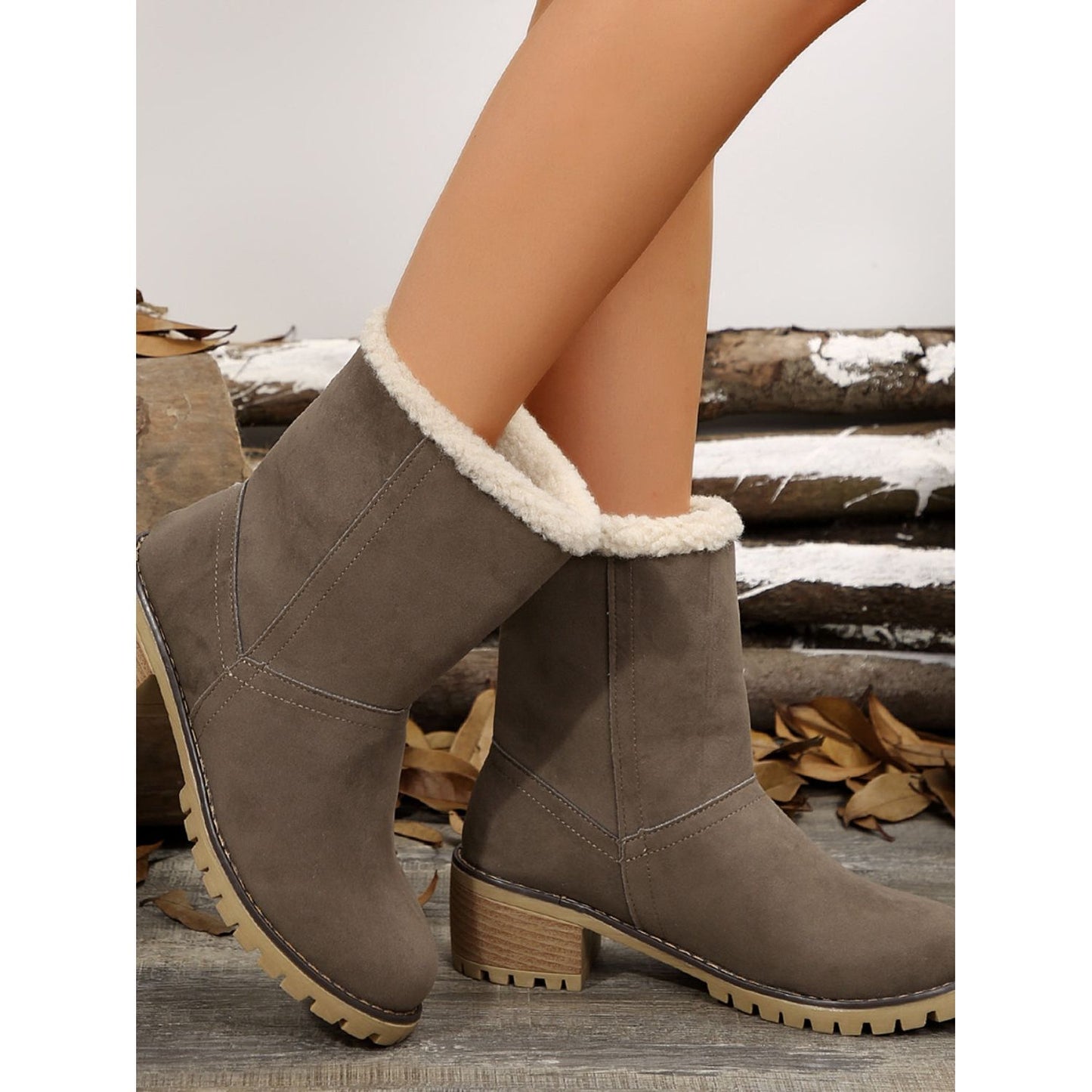 Thermal Fuzzy Block Heel Boots