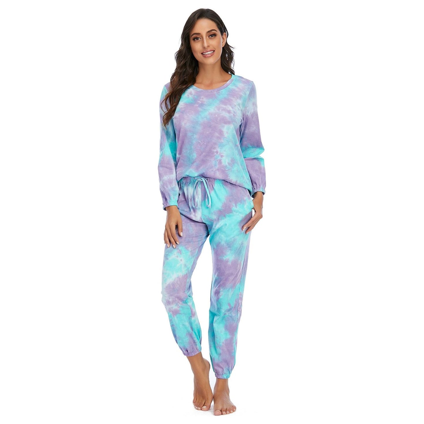 Tie-Dye Top and Drawstring Pants Lounge Set