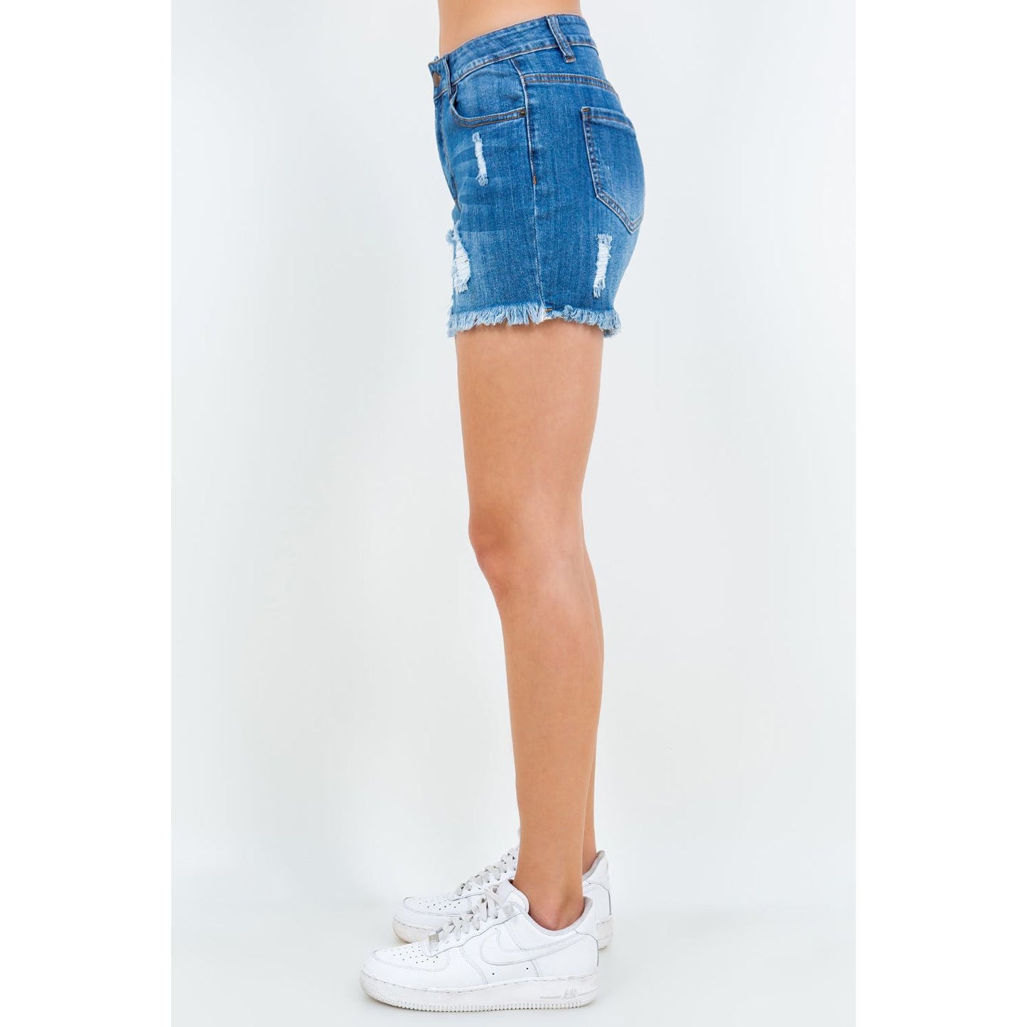 American Bazi High Waist Distressed Frayed Denim Shorts