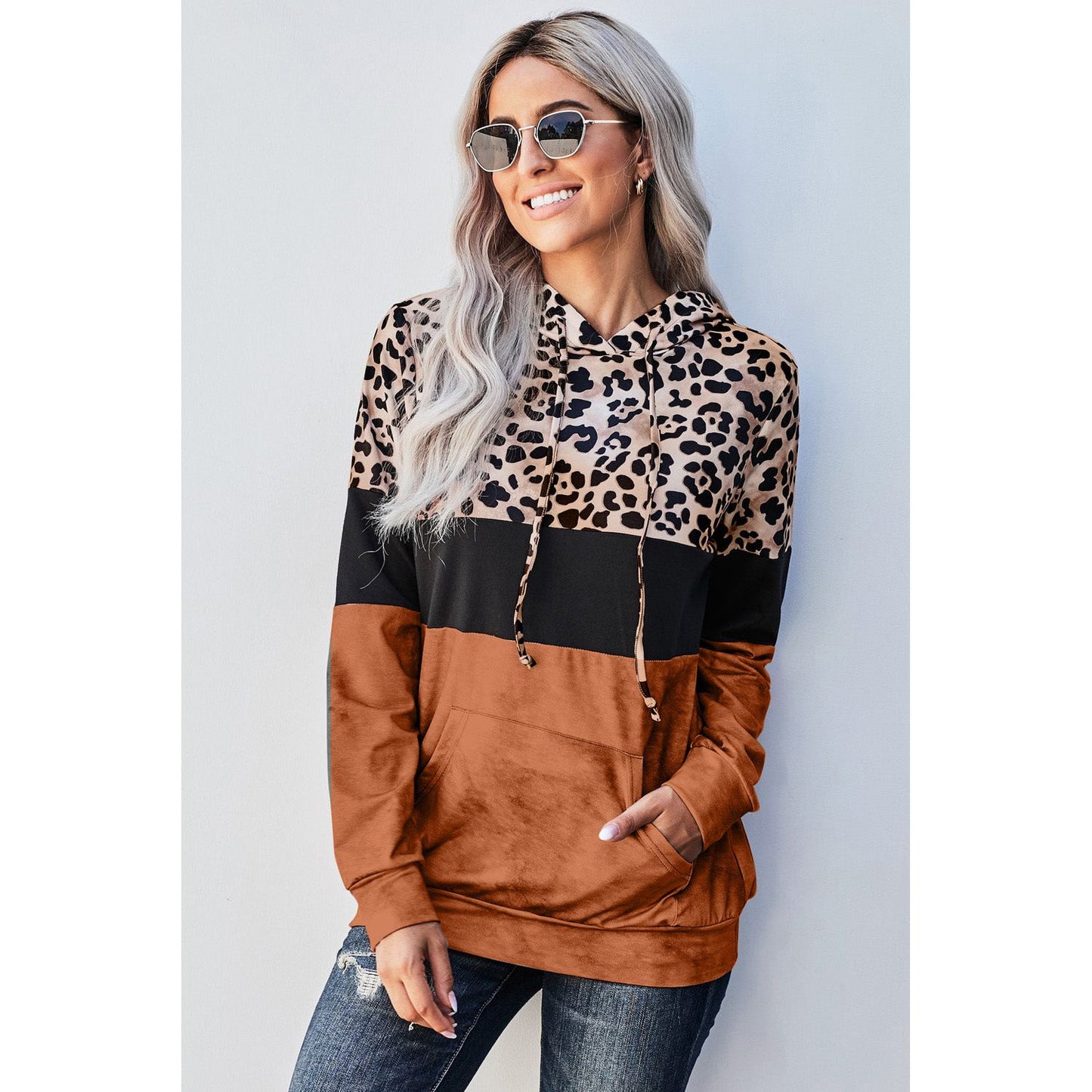 Leopard Color Block Hoodie