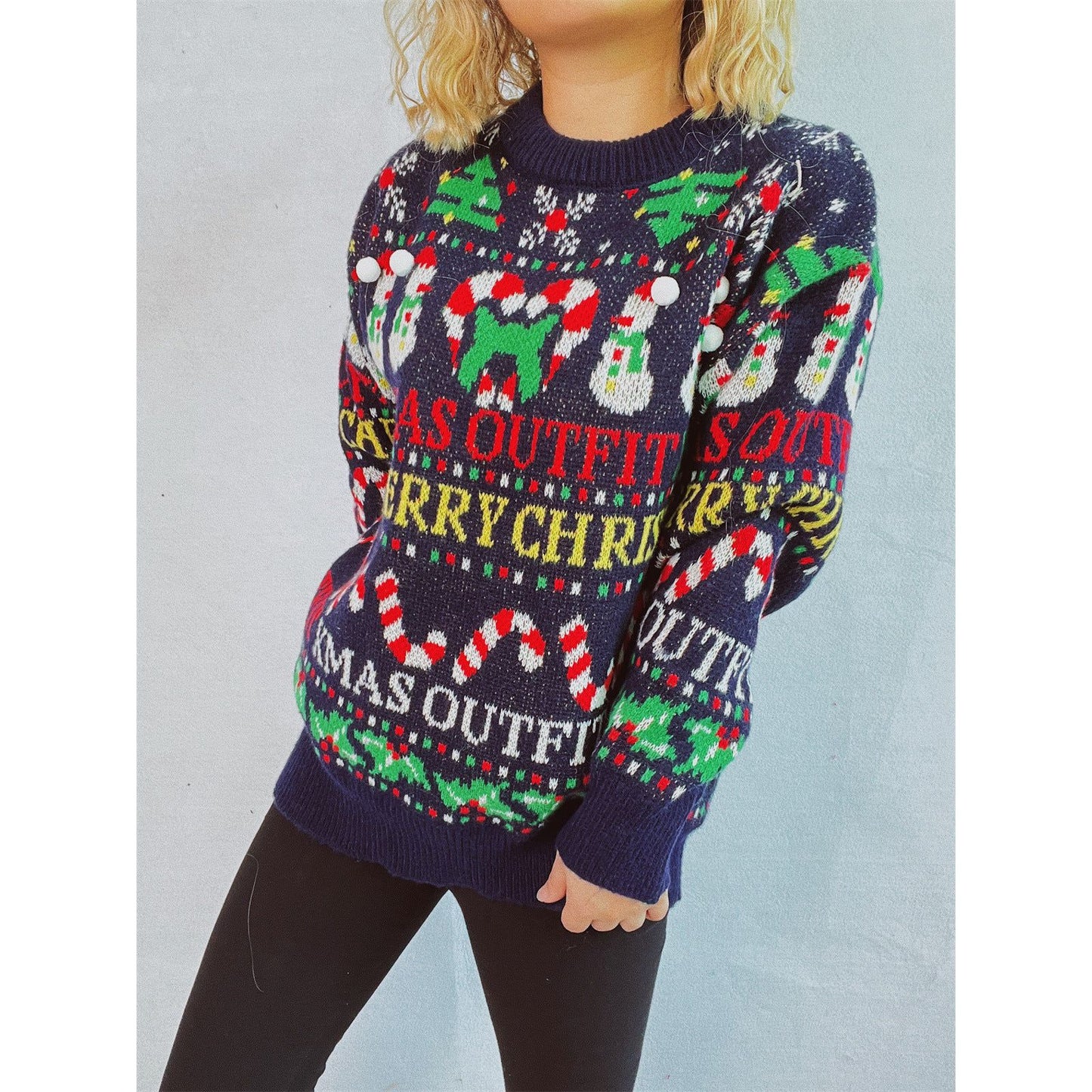 Christmas Pattern Round Neck Long Sleeve Sweater