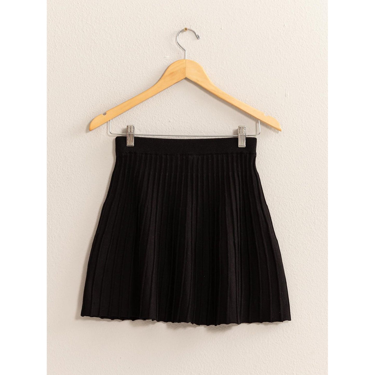 HYFVE High Waist Knit Pleated Flare Mini Skirt