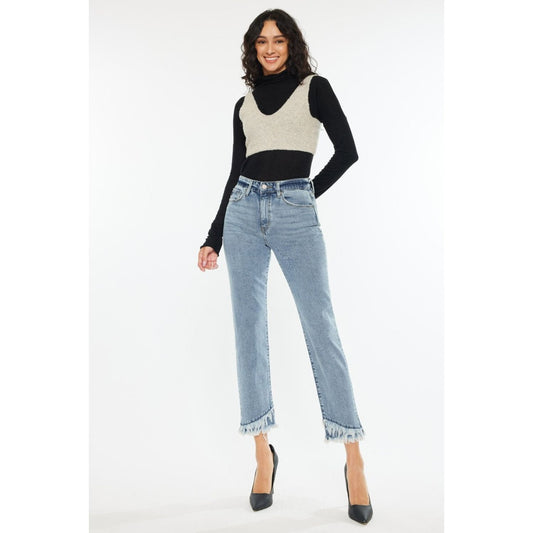 Kancan Raw Hem High Rise Straight Jeans