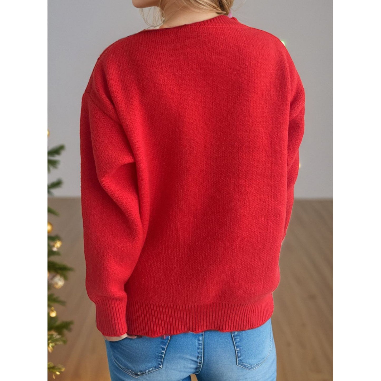 Reindeer Round Neck Long Sleeve Sweater