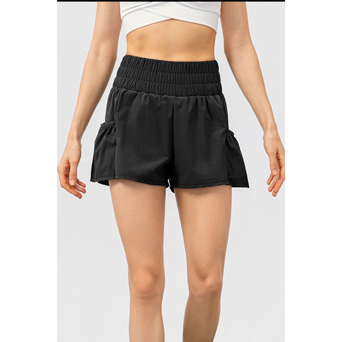 Elastic Waist Pocketed Active Shorts