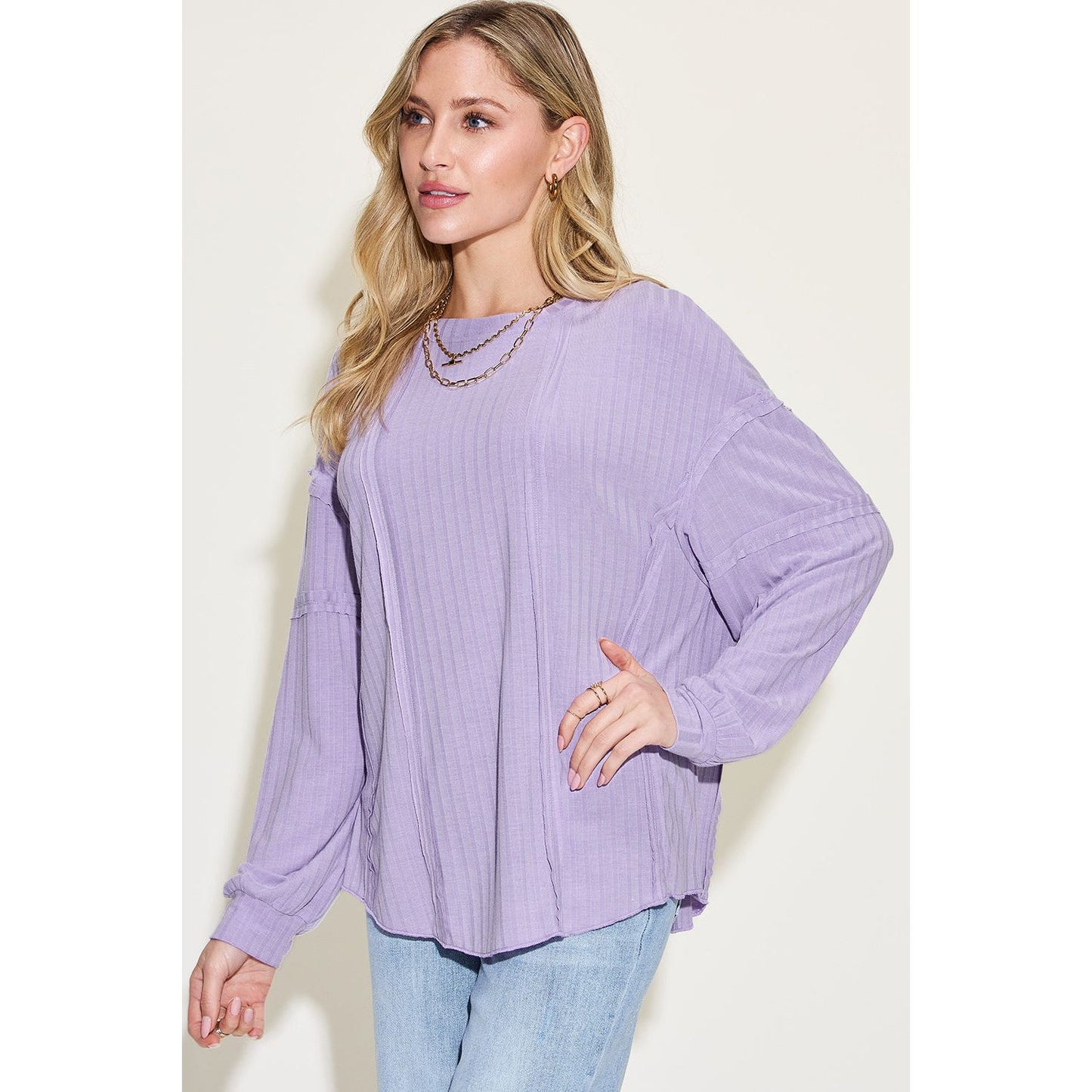 Basic Bae Full Size Ribbed Round Neck Long Sleeve T-Shirt