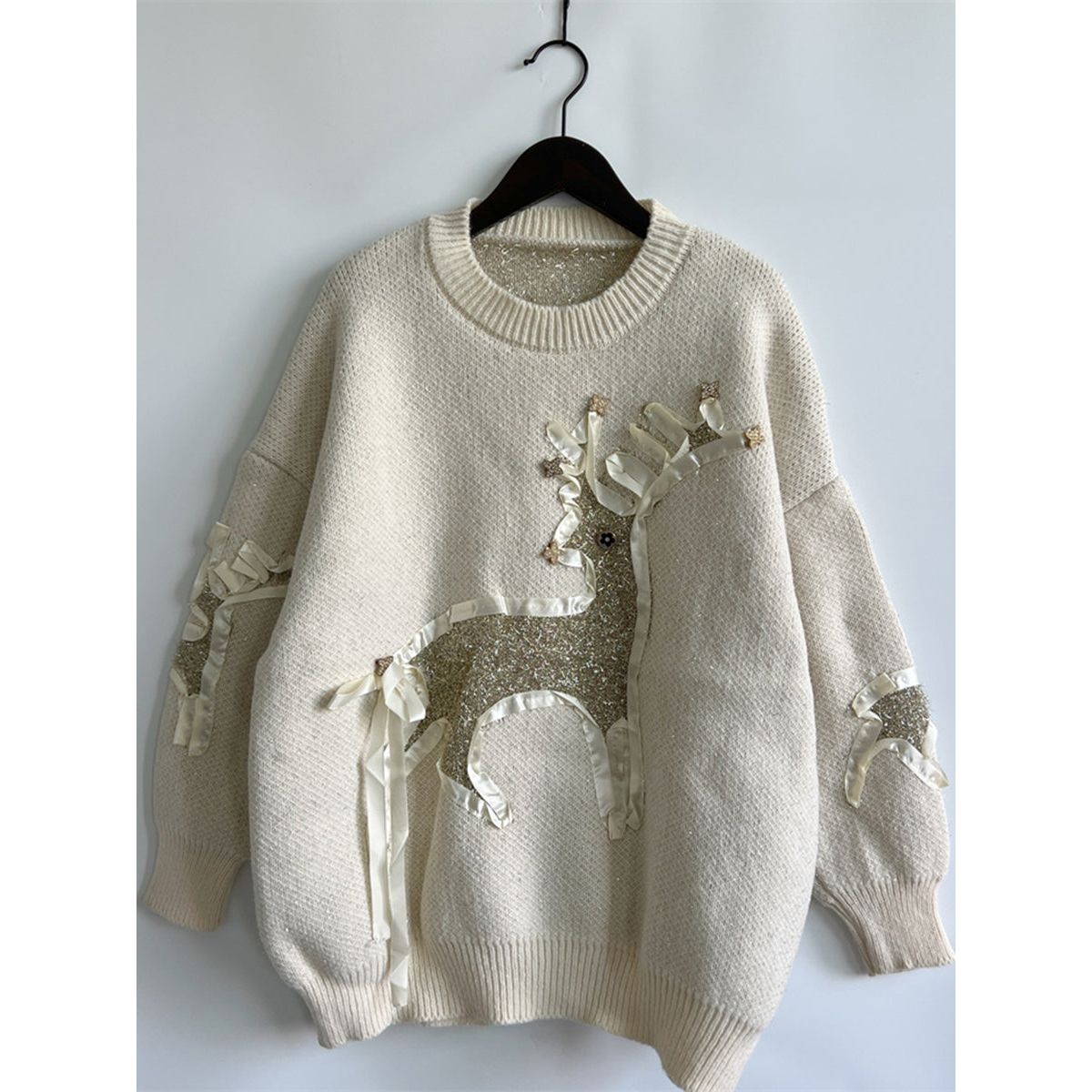 Reindeer Round Neck Long Sleeve Sweater