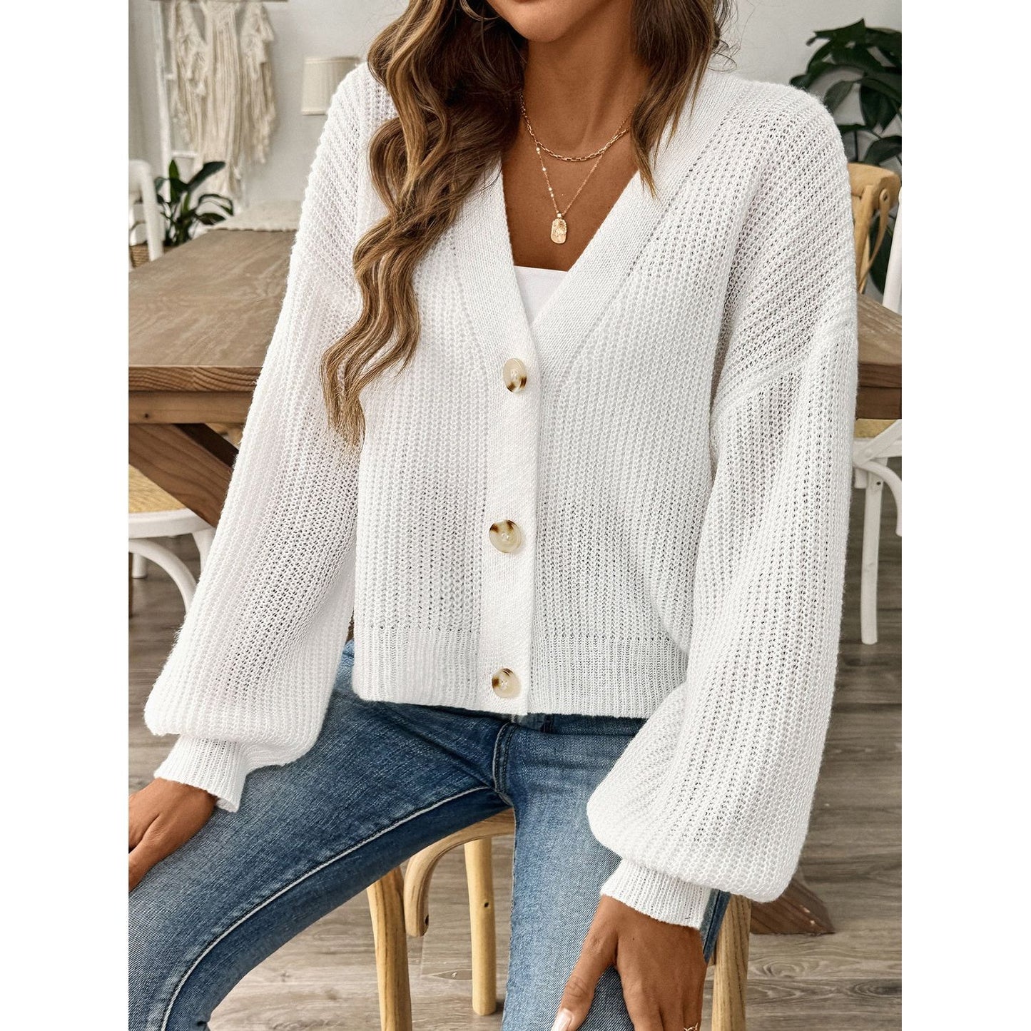 V-Neck Button Up Long Sleeve Cardigan