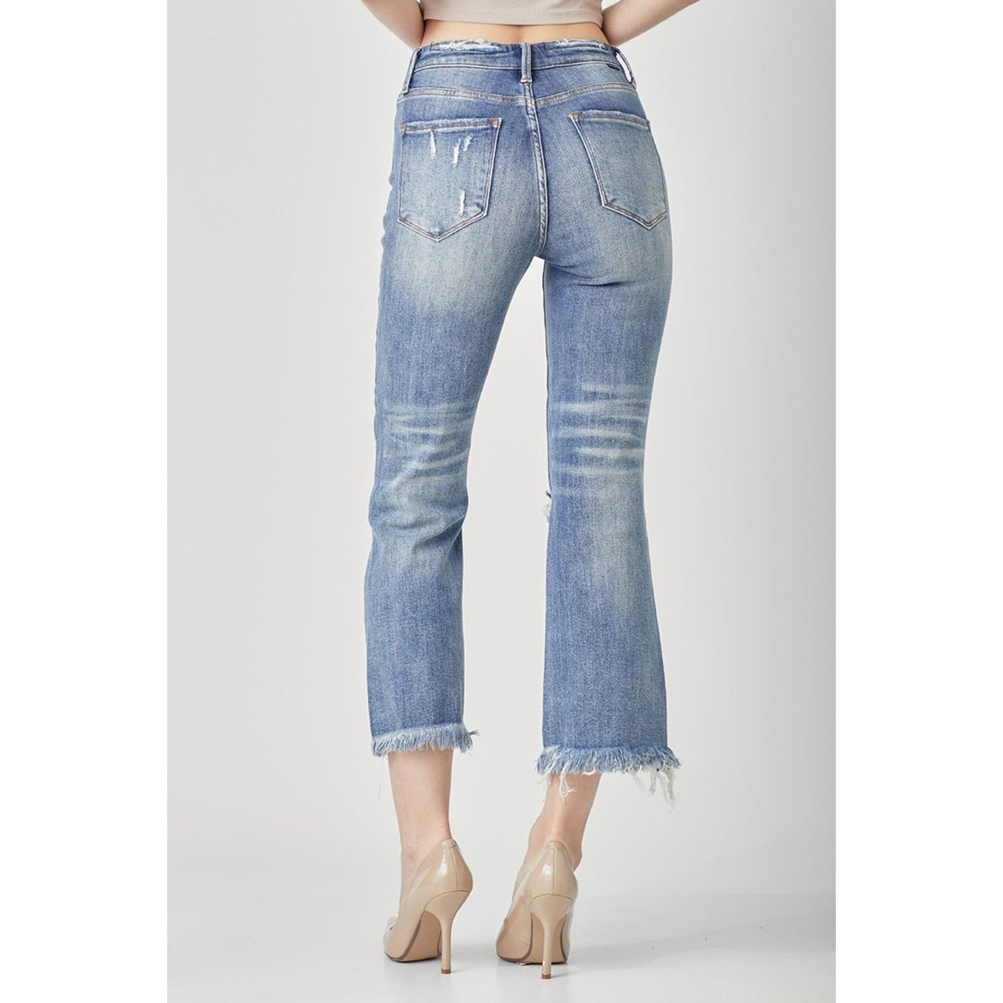 RISEN High Waist Distressed Cropped Bootcut Jeans