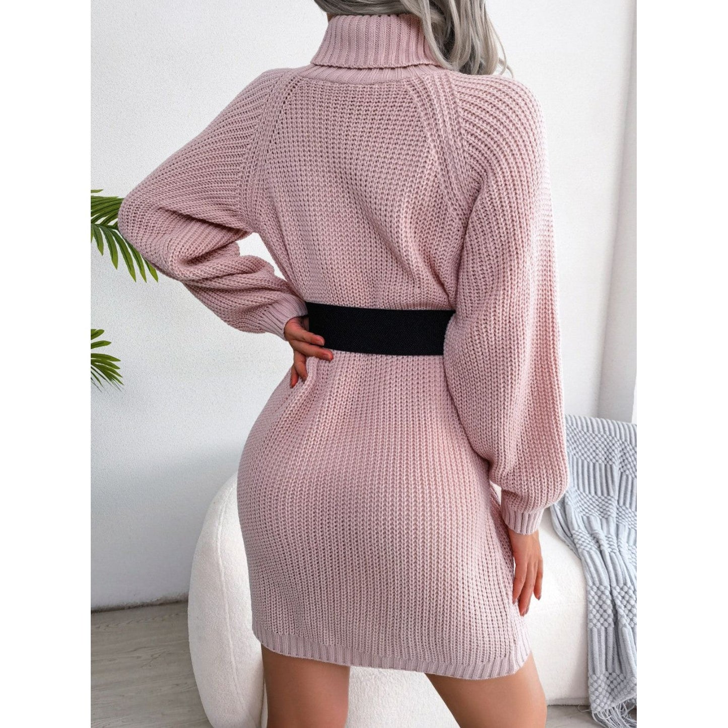 Decorative Button Turtleneck Sweater Dress