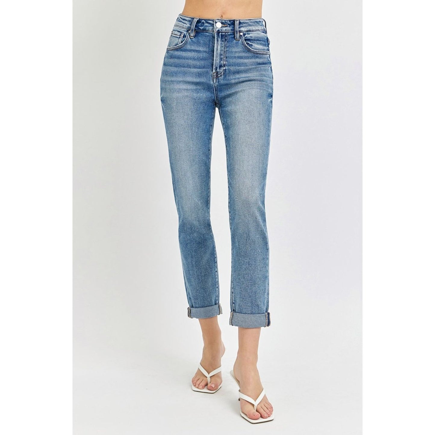 Risen Full Size High Rise Cropped Roll Up Jeans