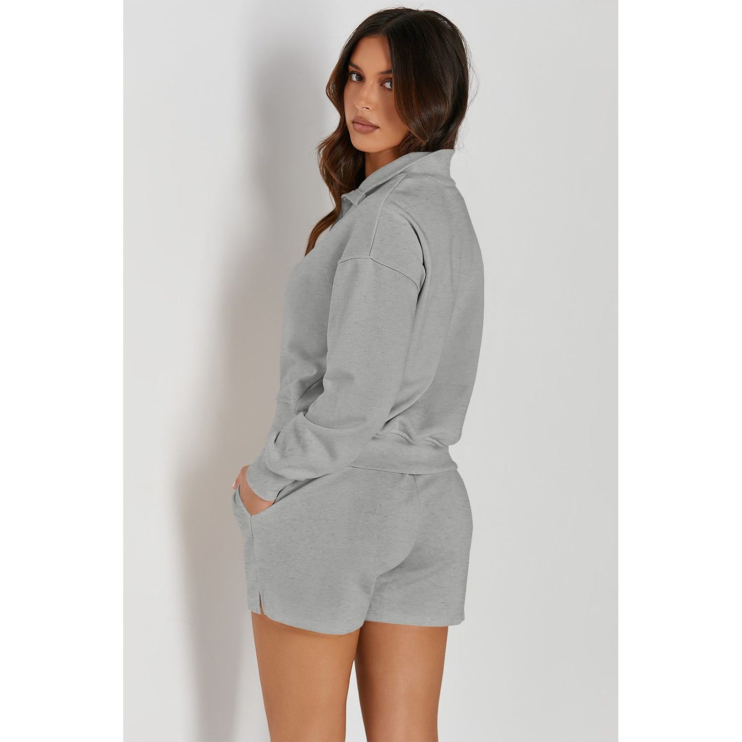 Half Button Sweatshirt and Shorts Active Set