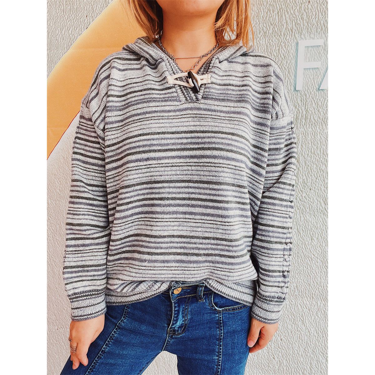 Striped Long Sleeve Hooded Sweater