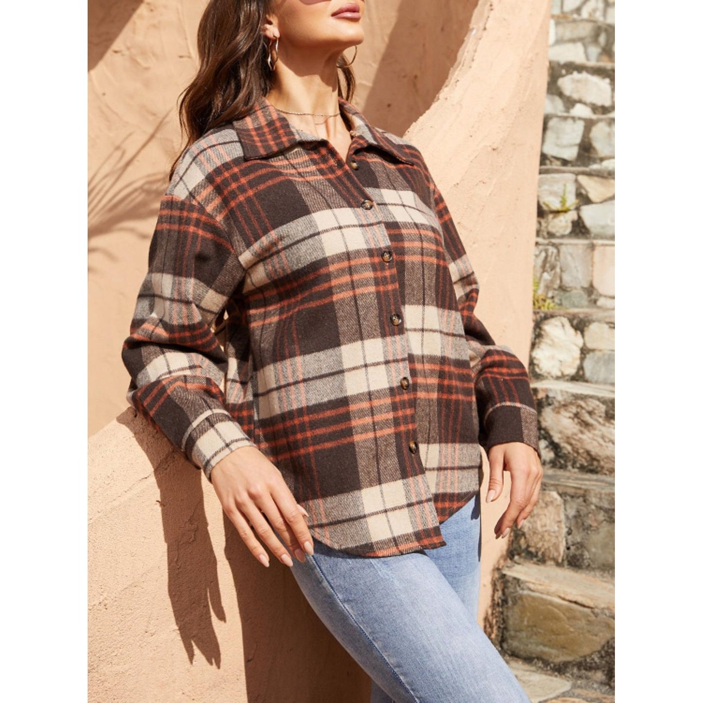 Plaid Button Up Long Sleeve Jacket