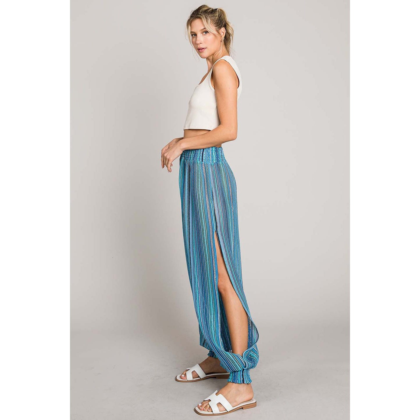 Cotton Bleu by Nu Label Striped Smocked Cover Up Pants