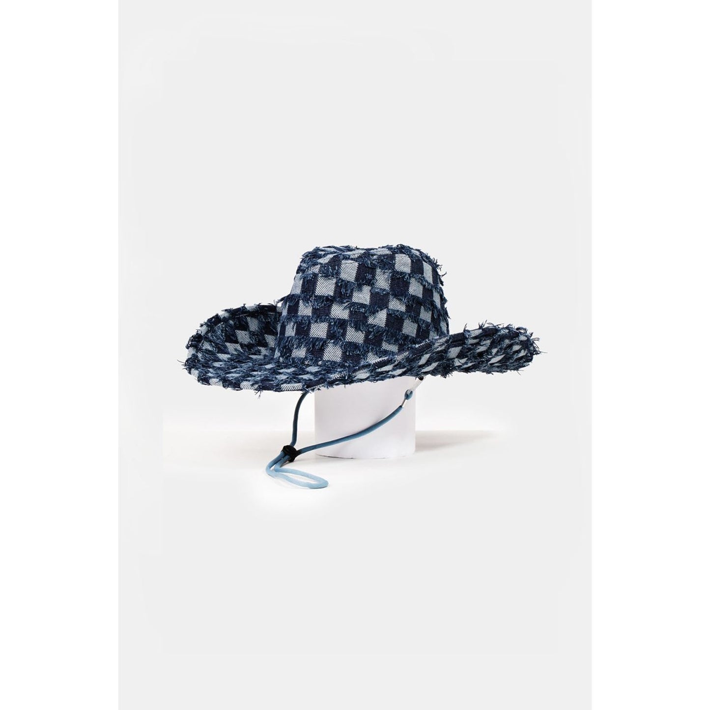 Fame Checkered Fringe Denim Cowboy Hat