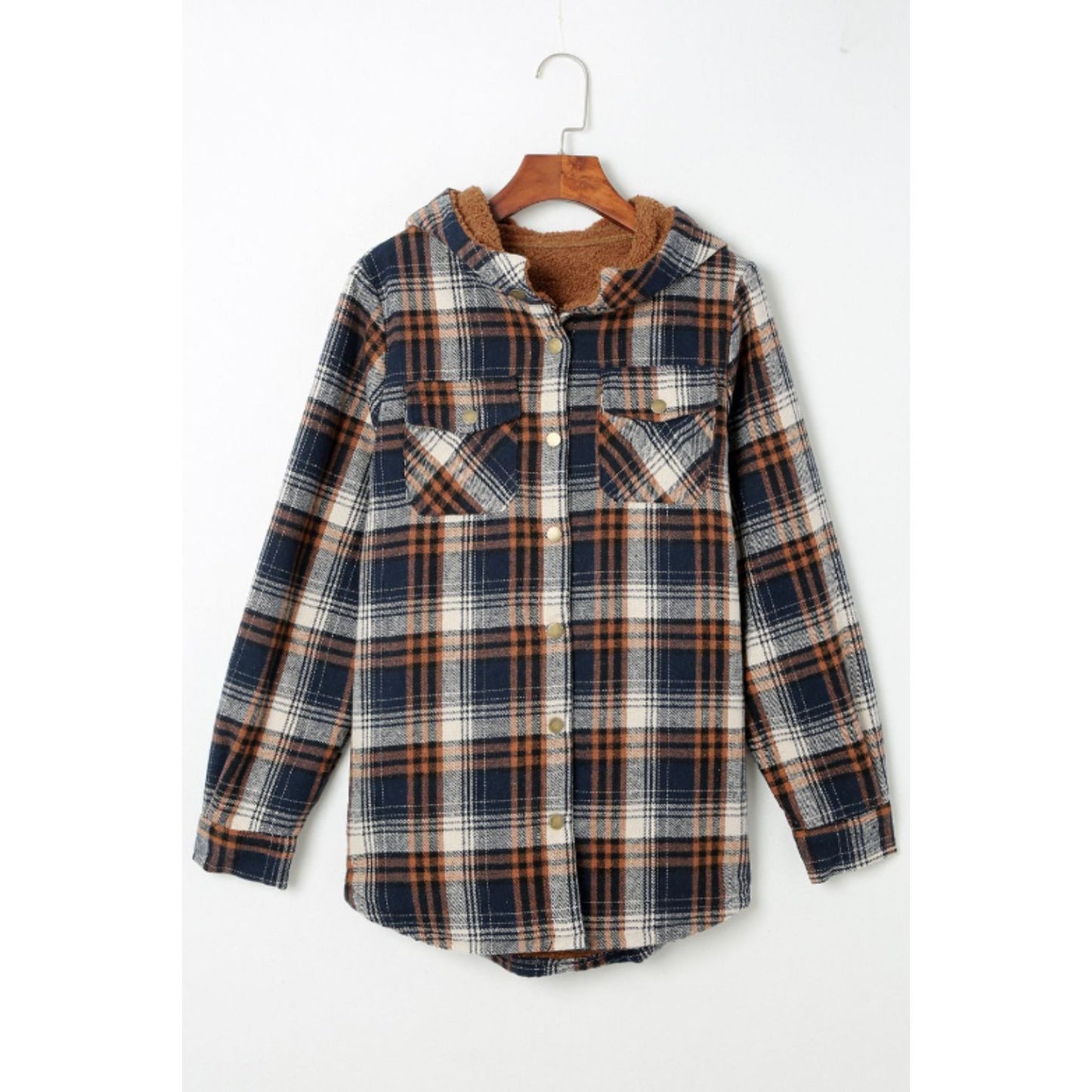 Plaid Button Up Long Sleeve Hooded Jacket