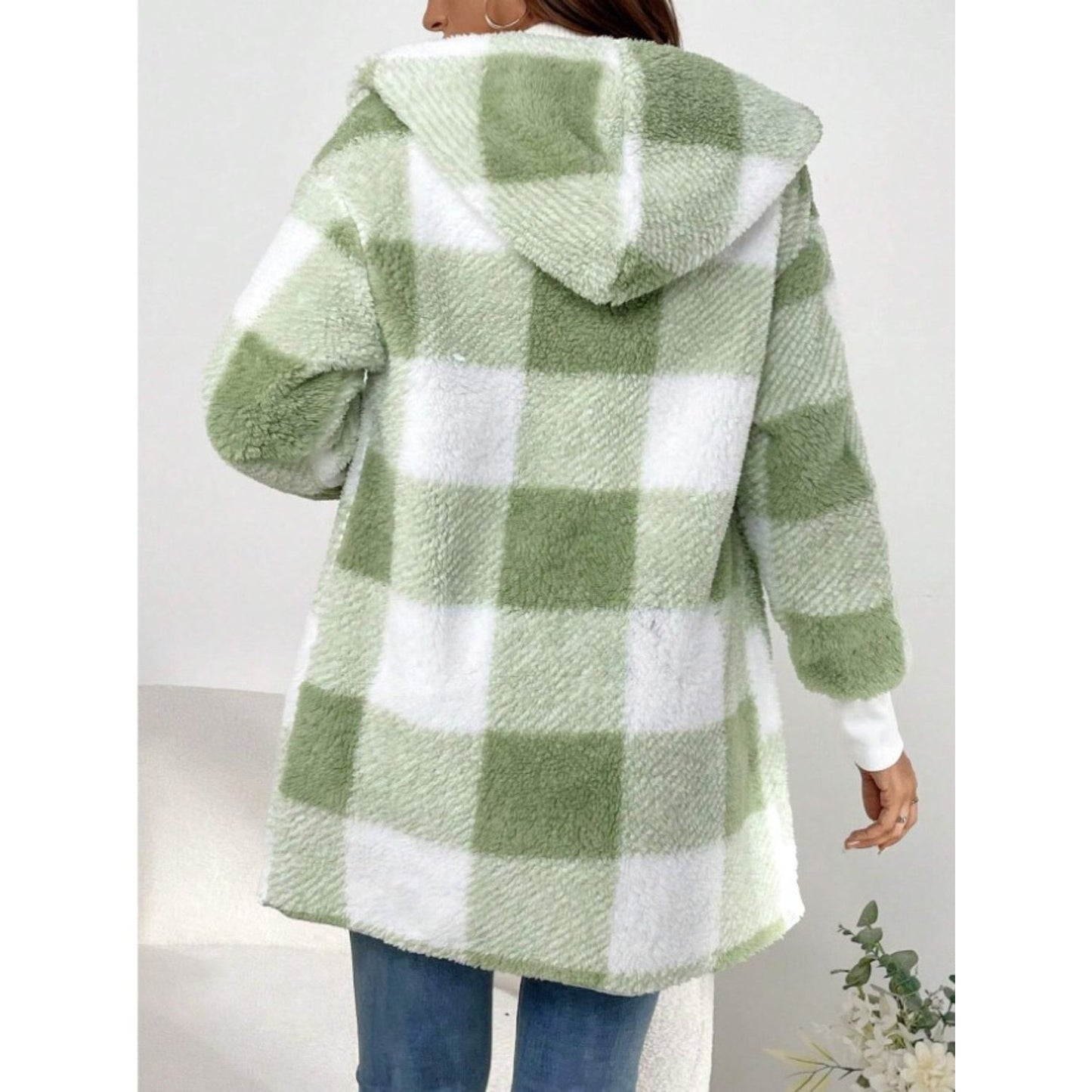 Plaid Long Sleeve Hooded Coat