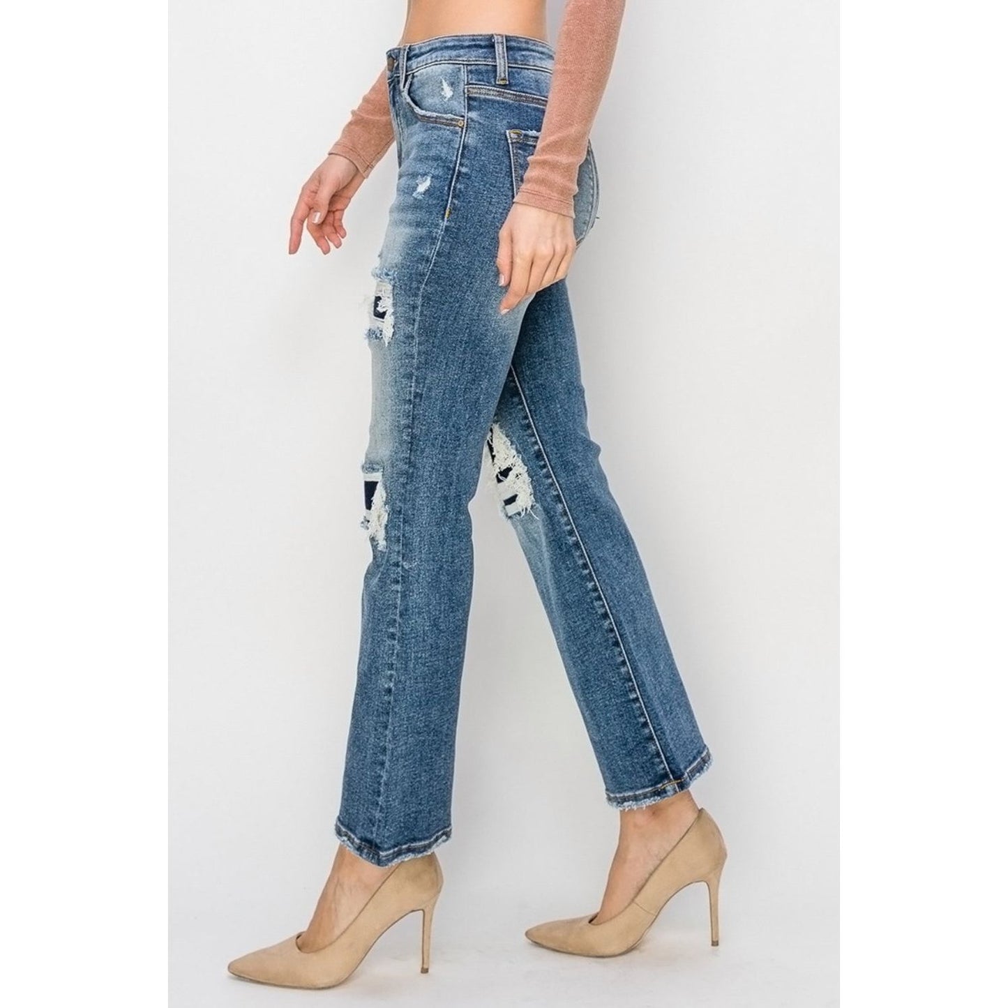 Risen Full Size High Rise Distressed Ankle Flare Jeans