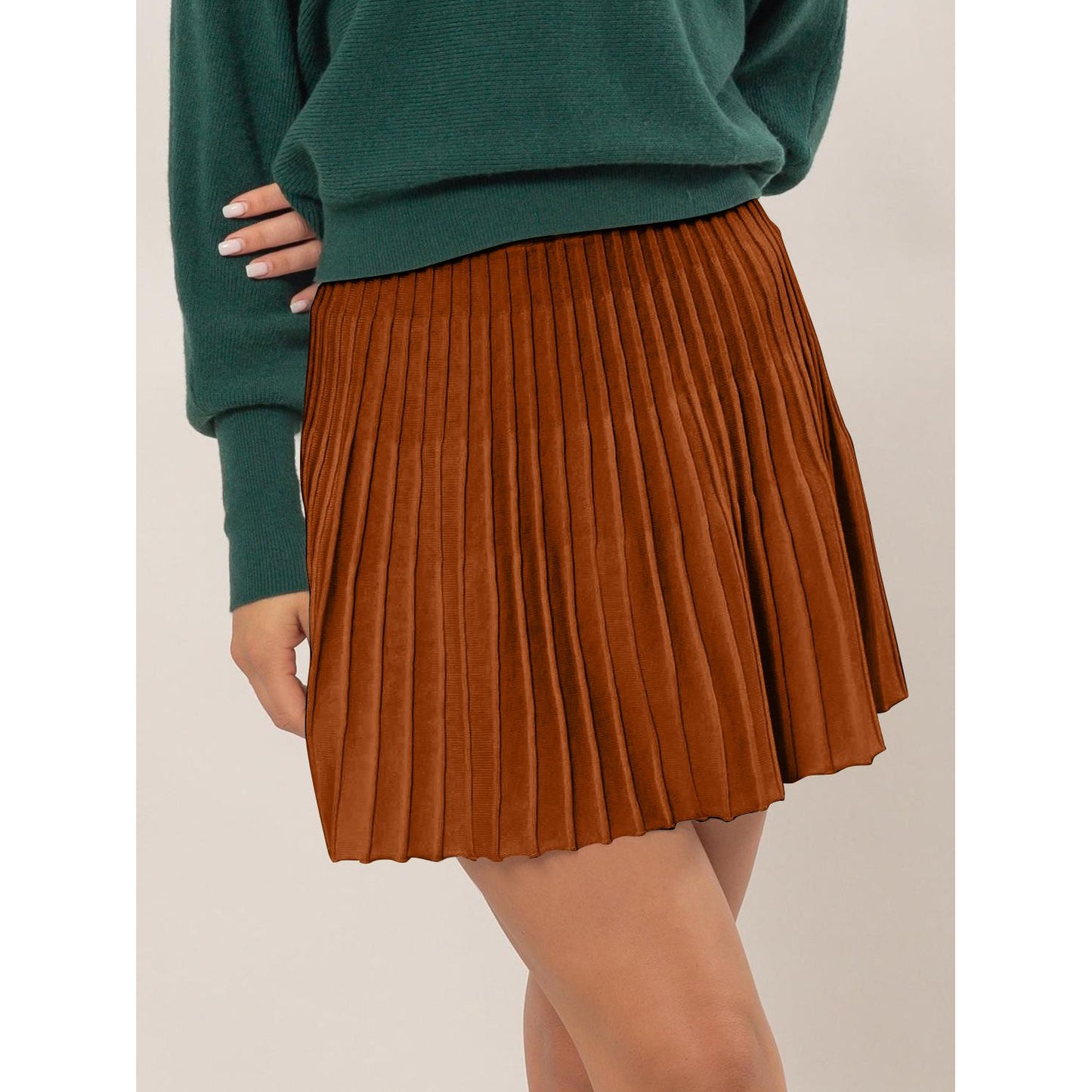 HYFVE High Waist Knit Pleated Flare Mini Skirt