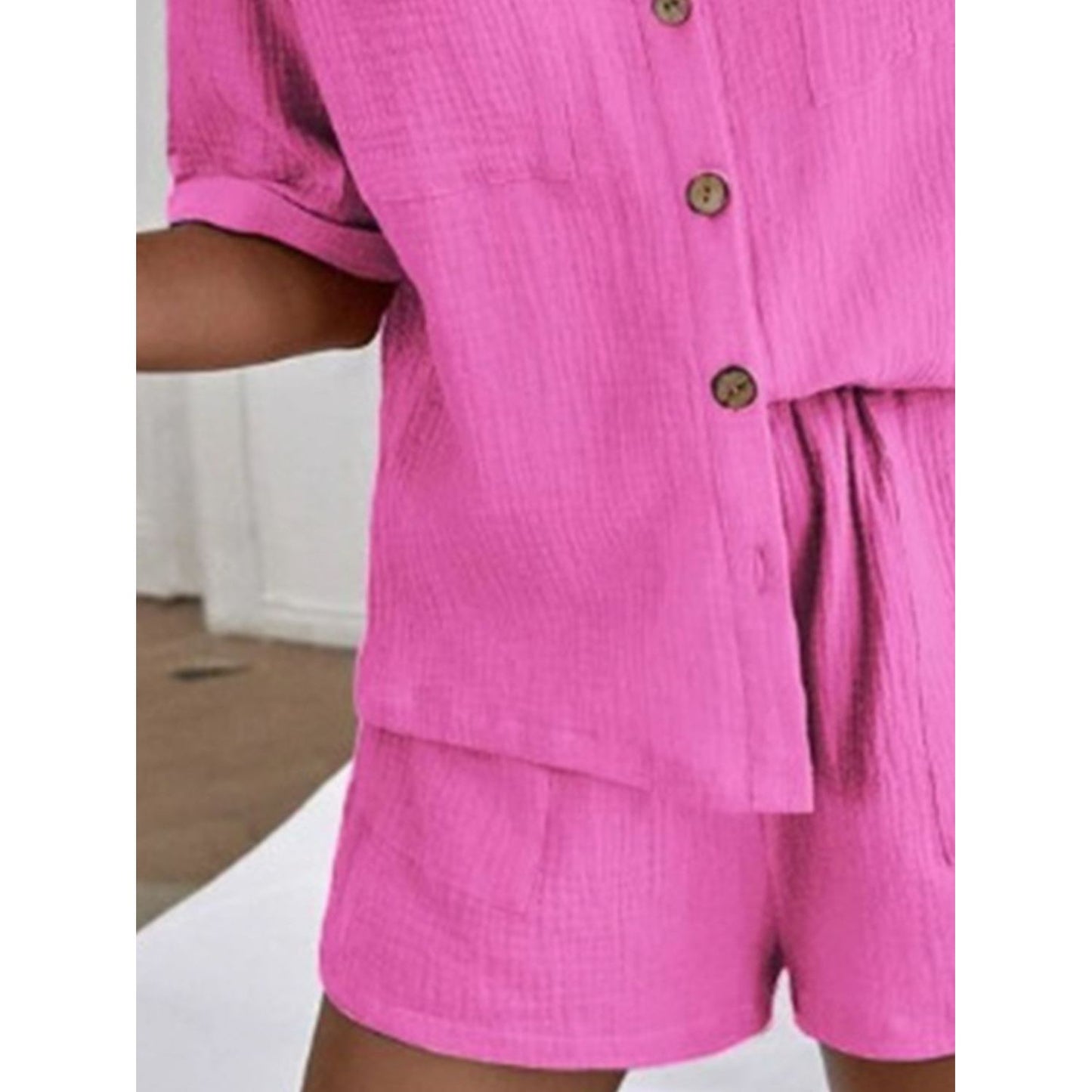 Button Up Short Sleeve Top and Shorts Set