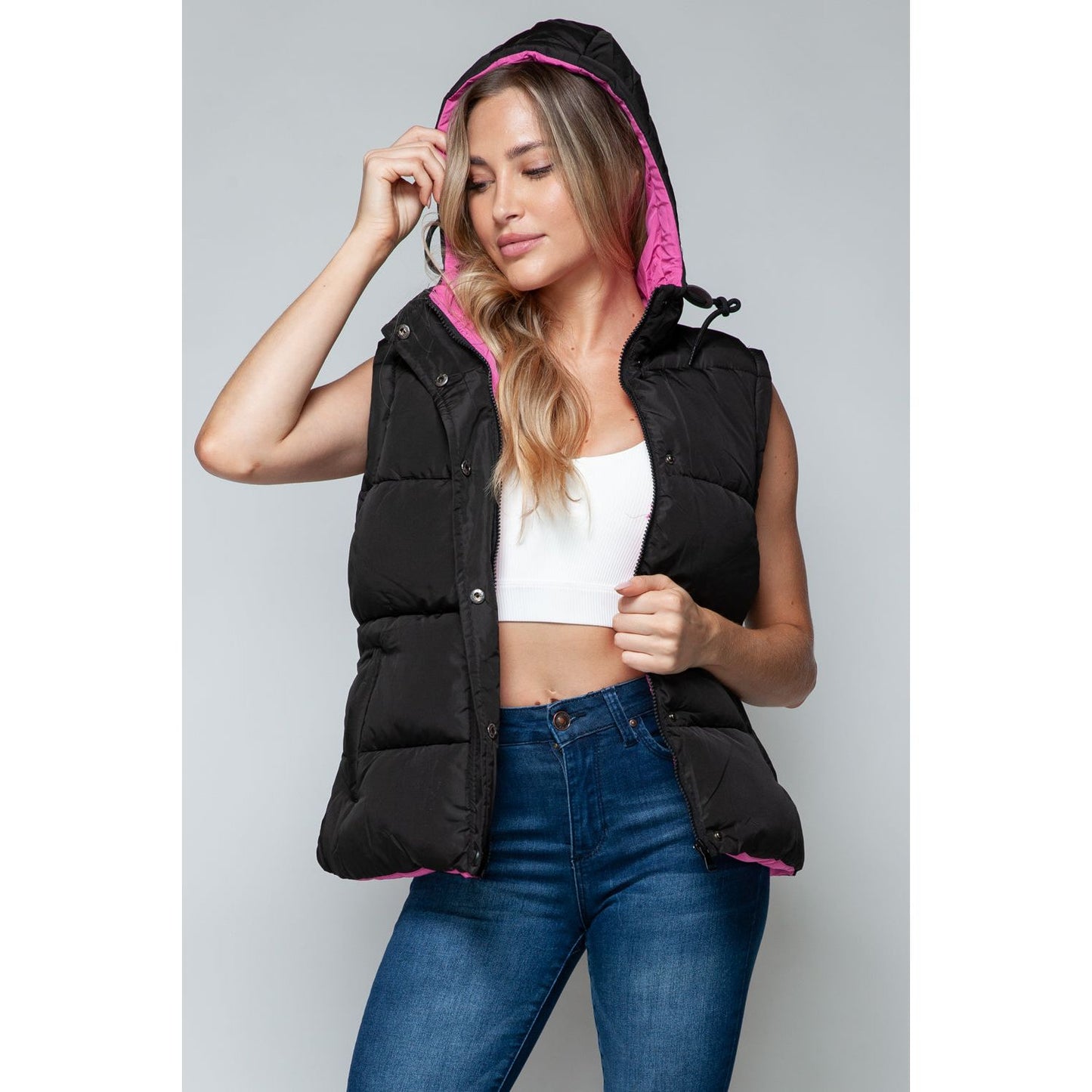 Snobbish Snap and Zip Closure Hooded Vest