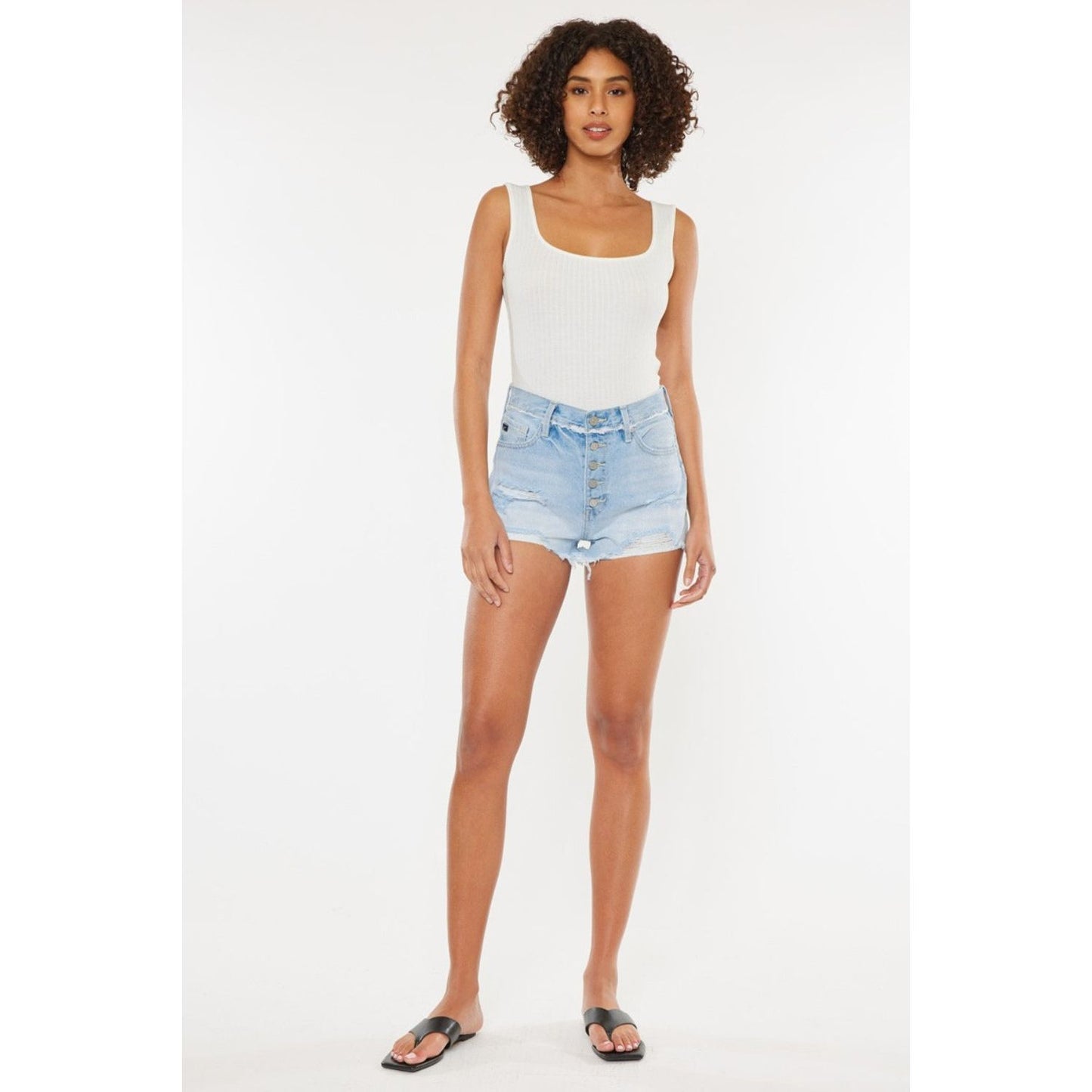 Kancan Distressed Button Fly Denim Shorts