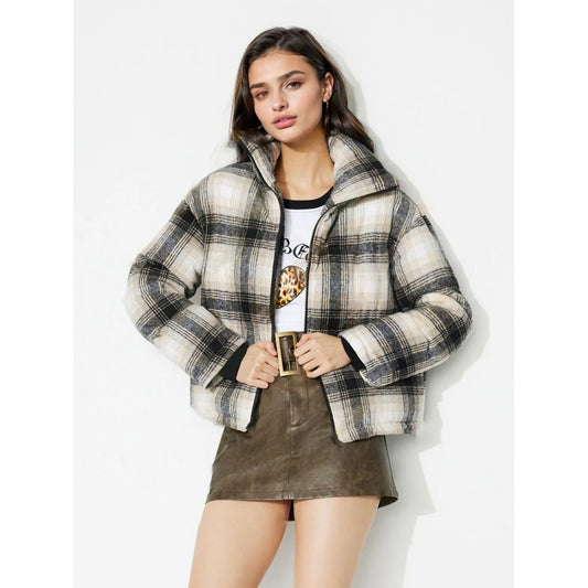 Plaid Zip Up Long Sleeve Jacket