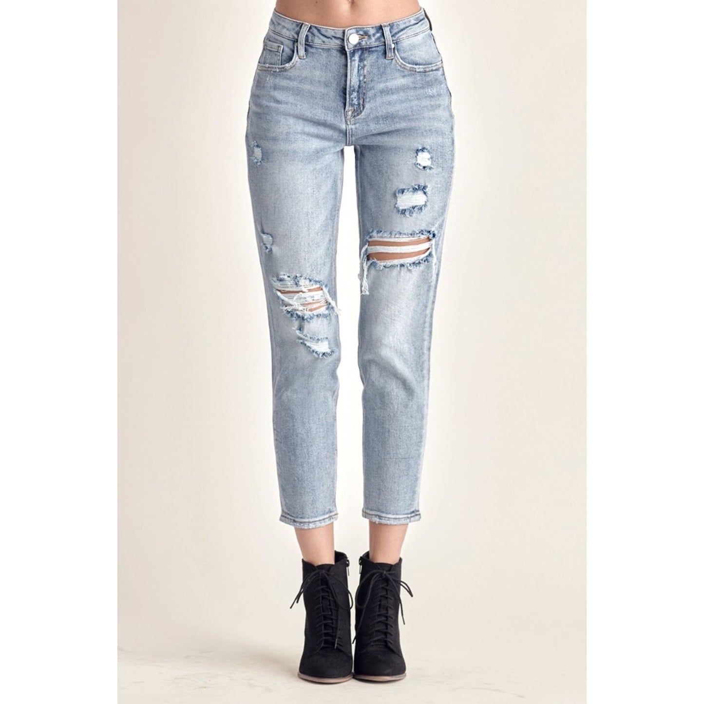 RISEN Distressed Slim Cropped Jeans