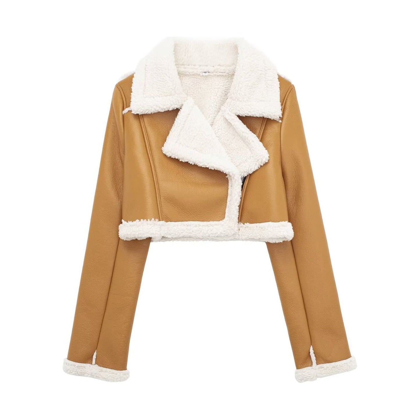 Collared Neck Long Sleeve Plush Cropped Jacket