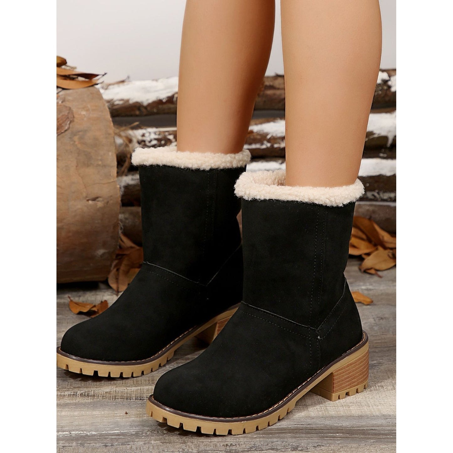 Thermal Fuzzy Block Heel Boots