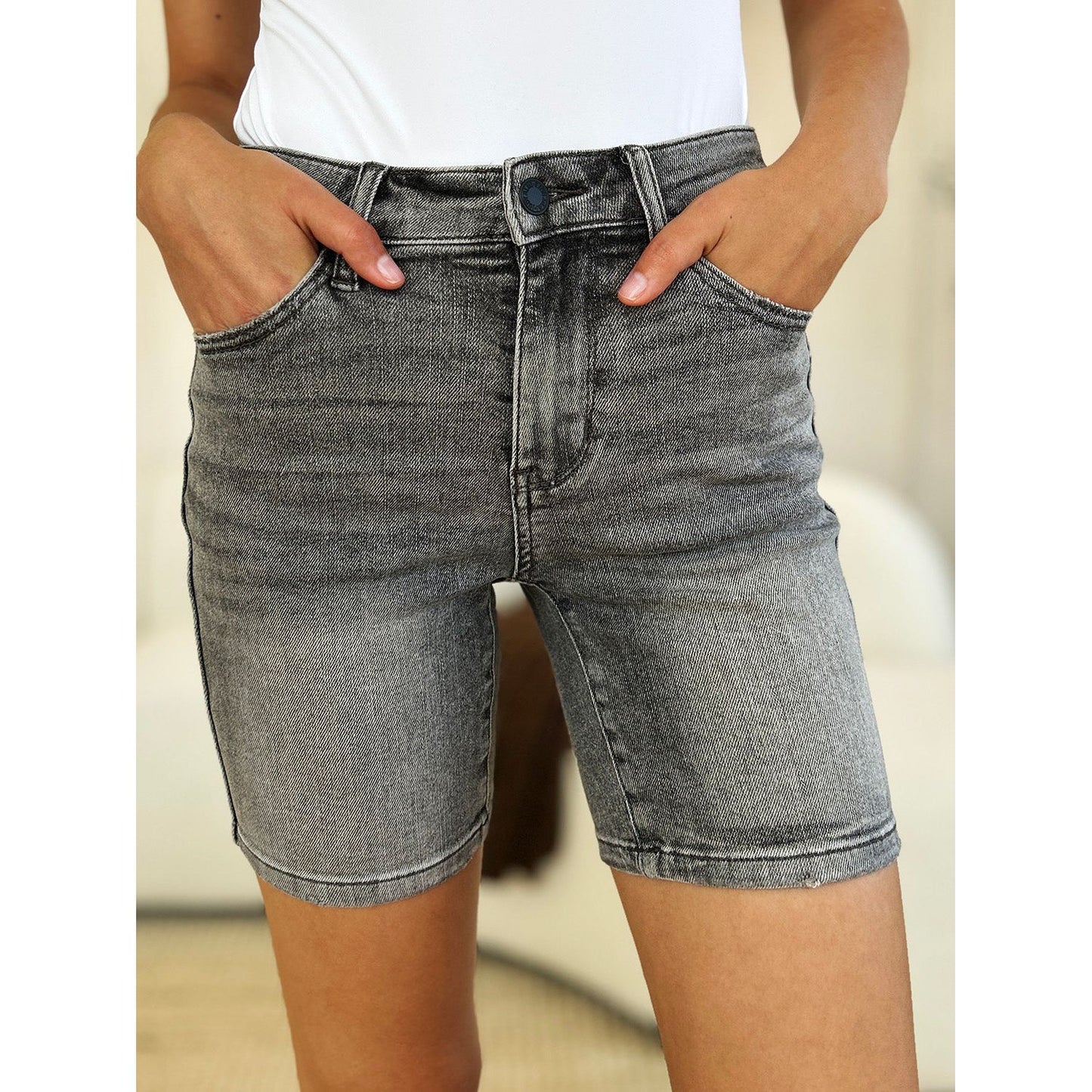 Judy Blue Full Size High Waist Washed Denim Shorts