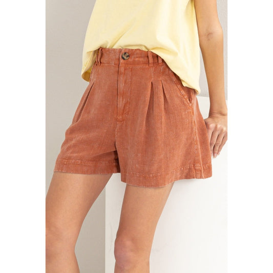 HYFVE High Waist Pleated Linen Shorts