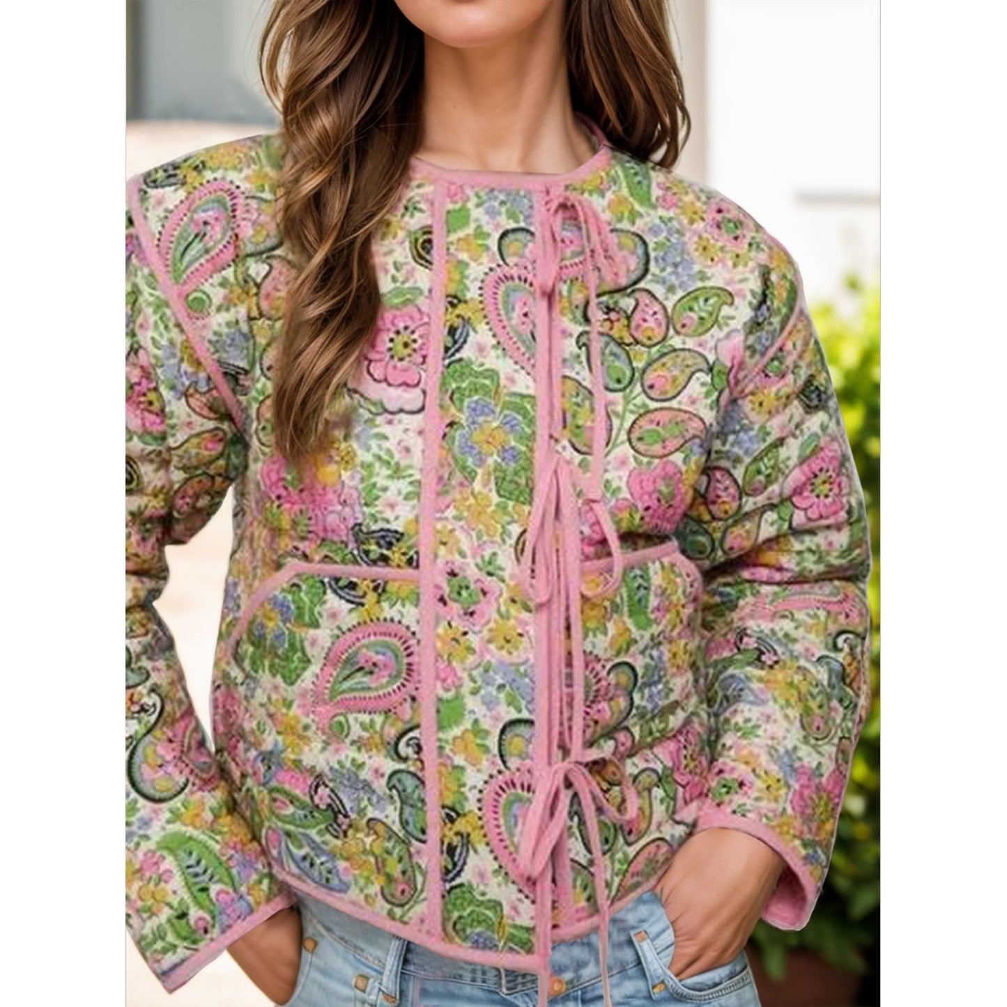 Tied Printeded Long Sleeve Jacket