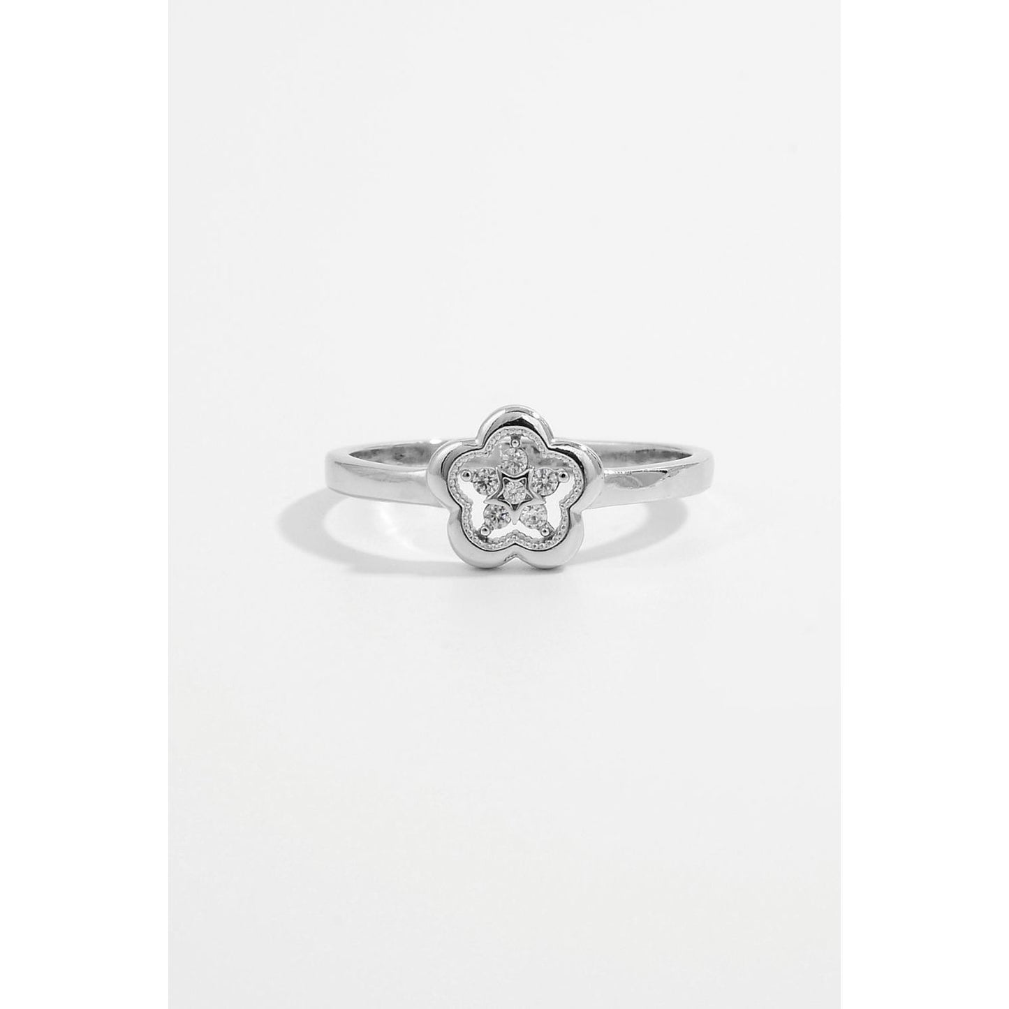 925 Sterling Silver Zircon Flower Ring