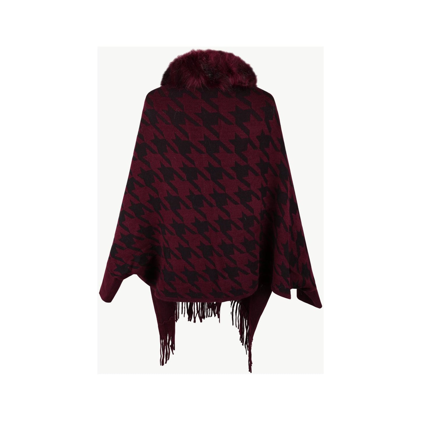 Houndstooth Fringe Hem Poncho