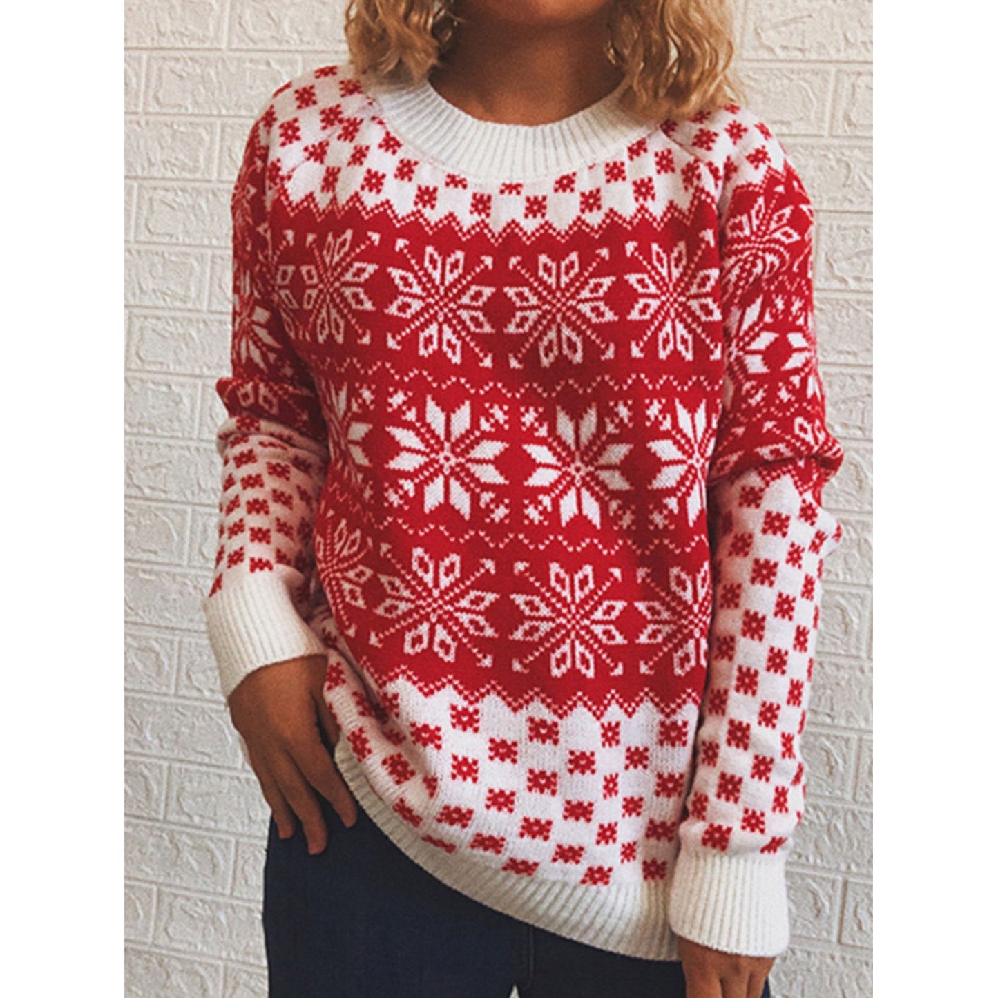 Snowflake Pattern Long Sleeve Sweater