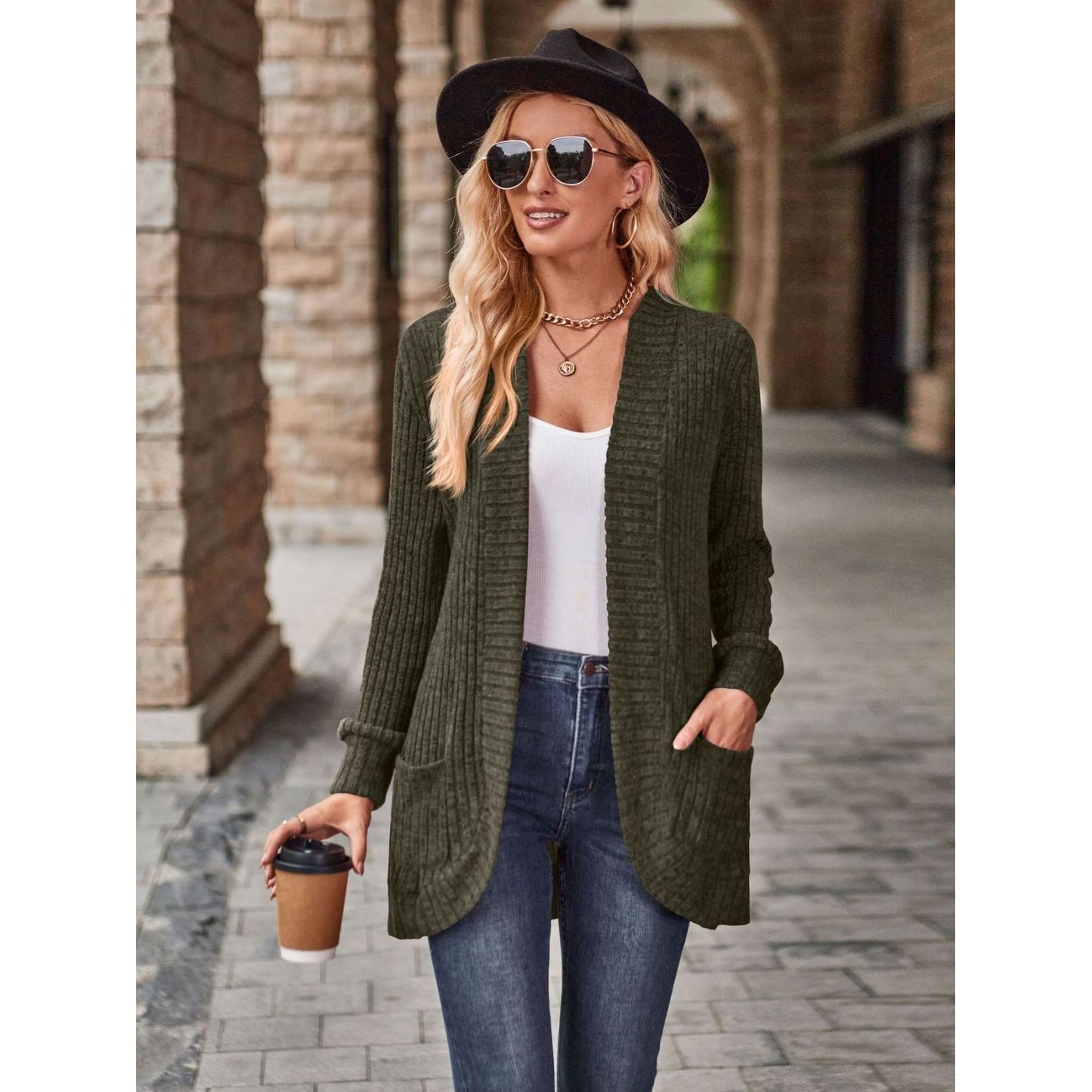 Open Front Cardigan with Pockets