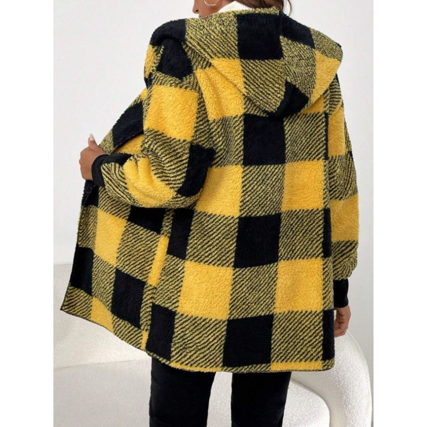 Plaid Long Sleeve Hooded Coat