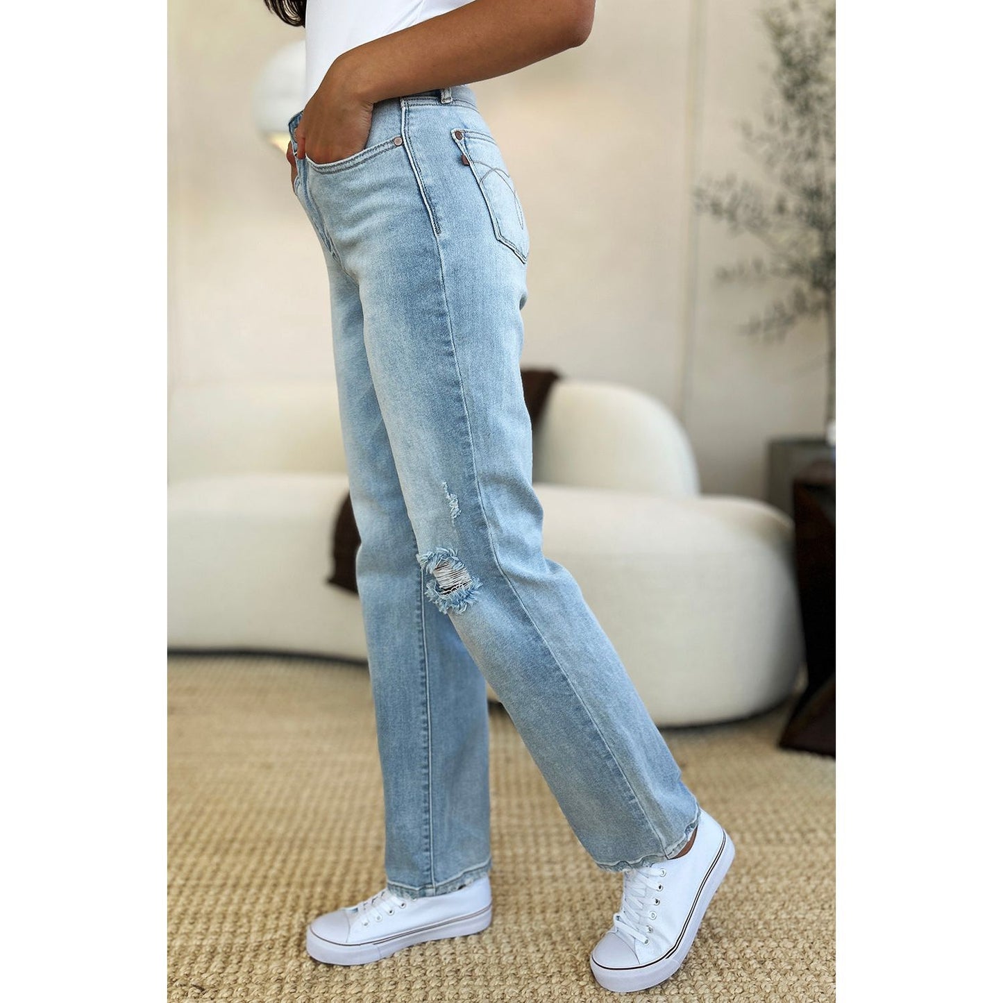 Judy Blue Full Size High Waist Distressed Straight Jeans