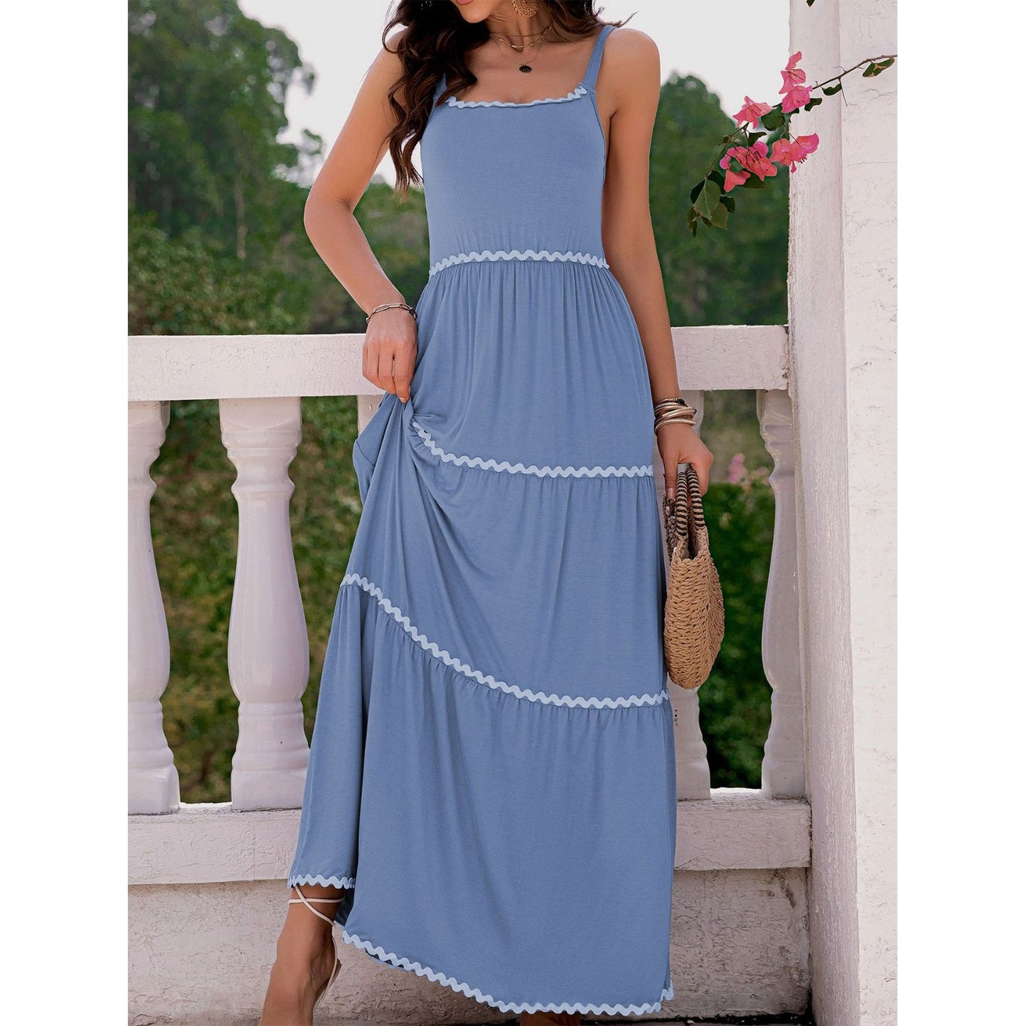 Tiered Square Neck Maxi Cami Dress