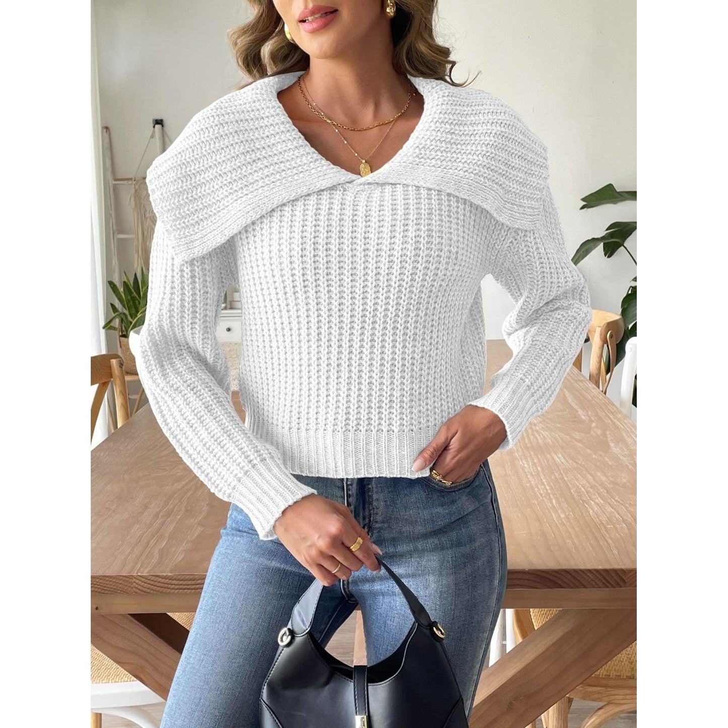 Cable-Knit Long Sleeve Sweater