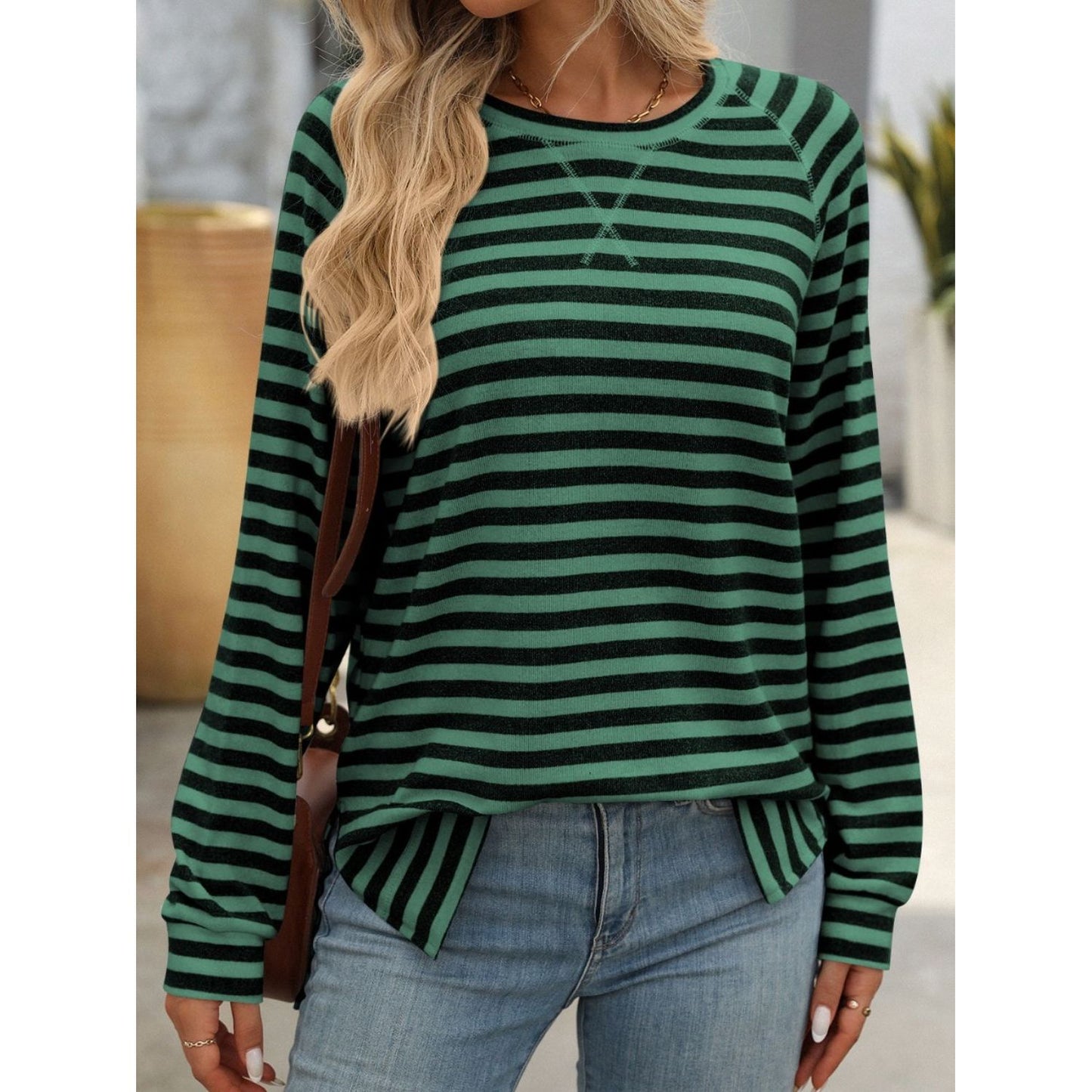 Mandy Striped Round Neck Long Sleeve T-Shirt