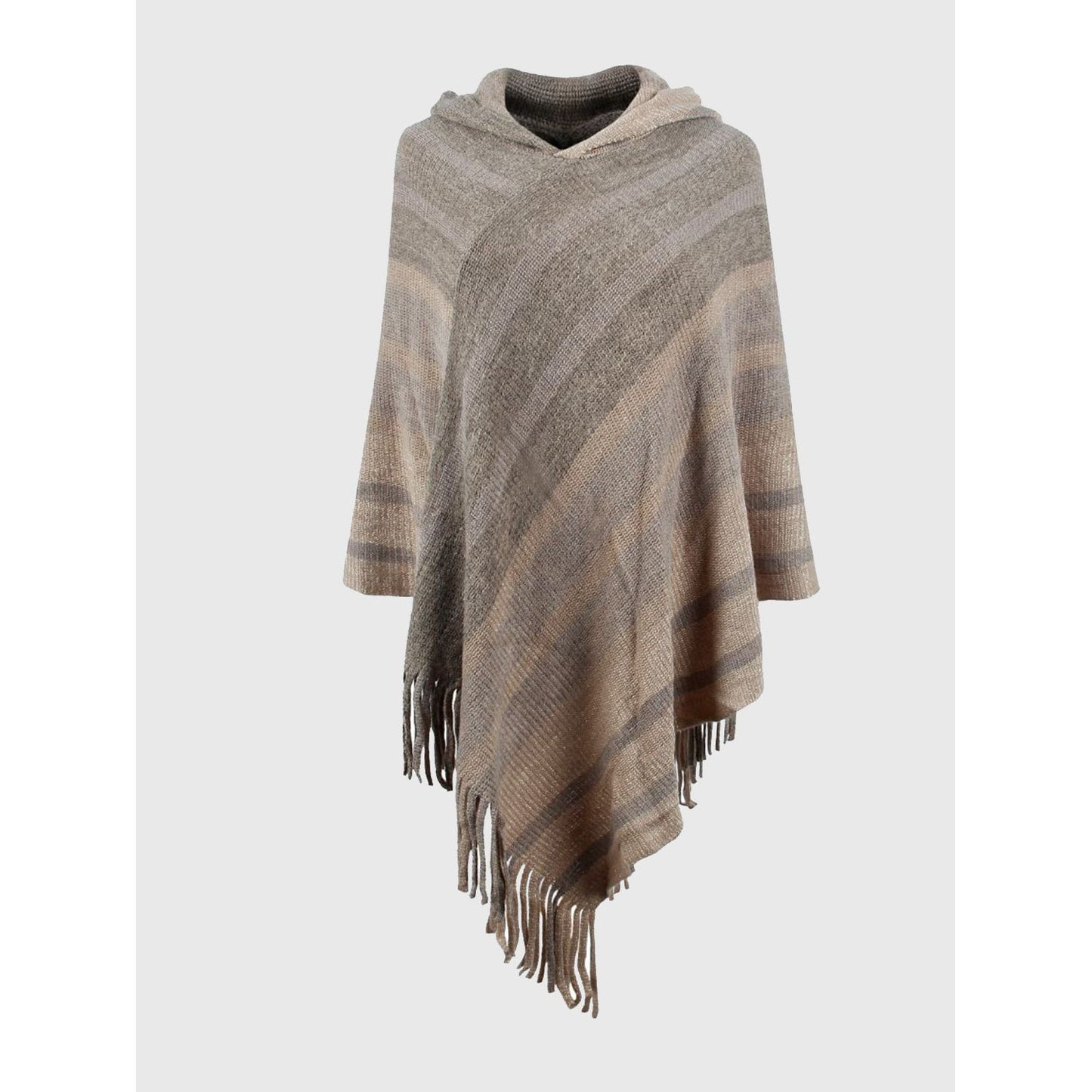 Striped Fringe Hem Hooded Poncho