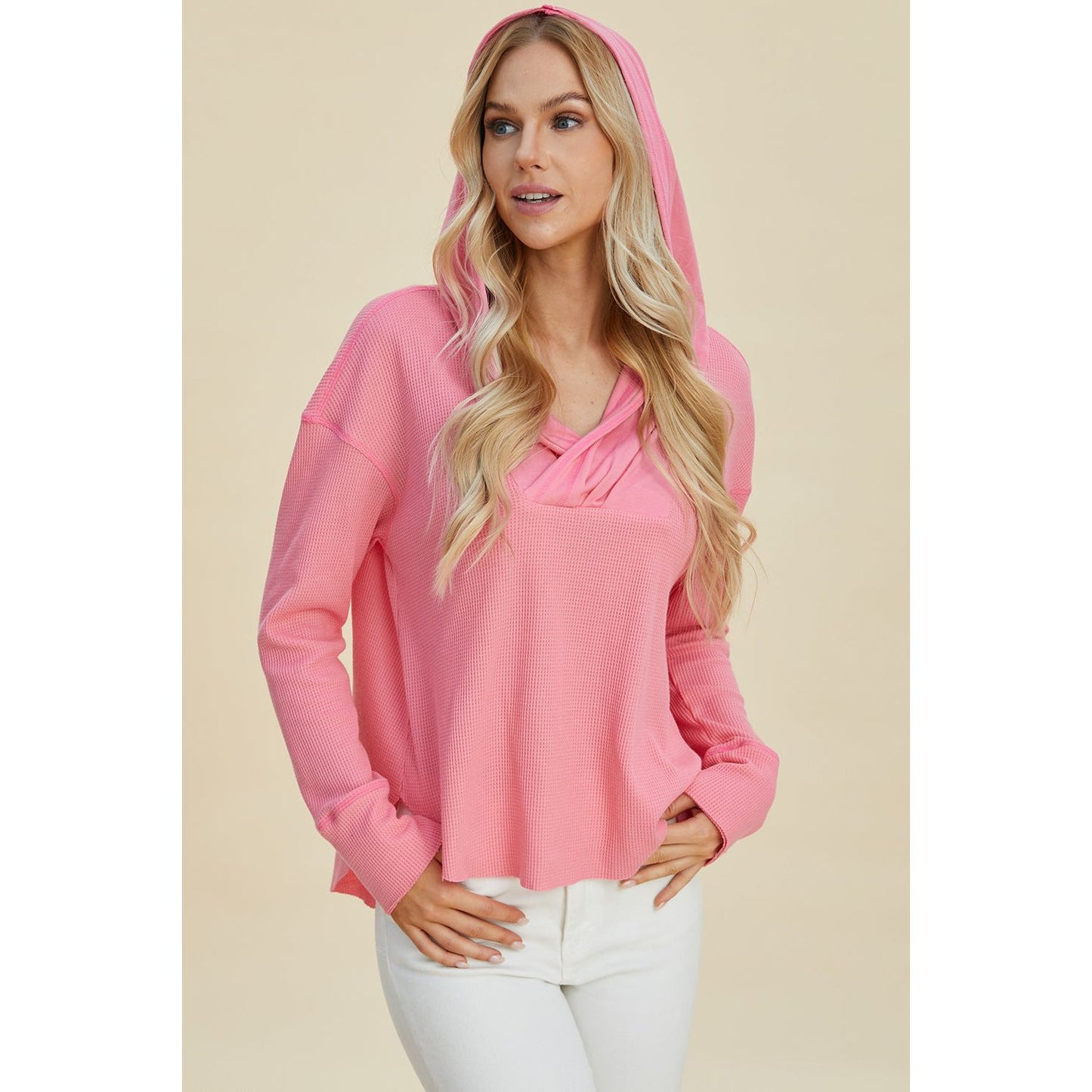 Double Take Full Size High-Low Dropped Shoulder Long Sleeve Hoodie