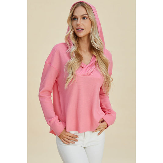 Double Take Full Size High-Low Dropped Shoulder Long Sleeve Hoodie